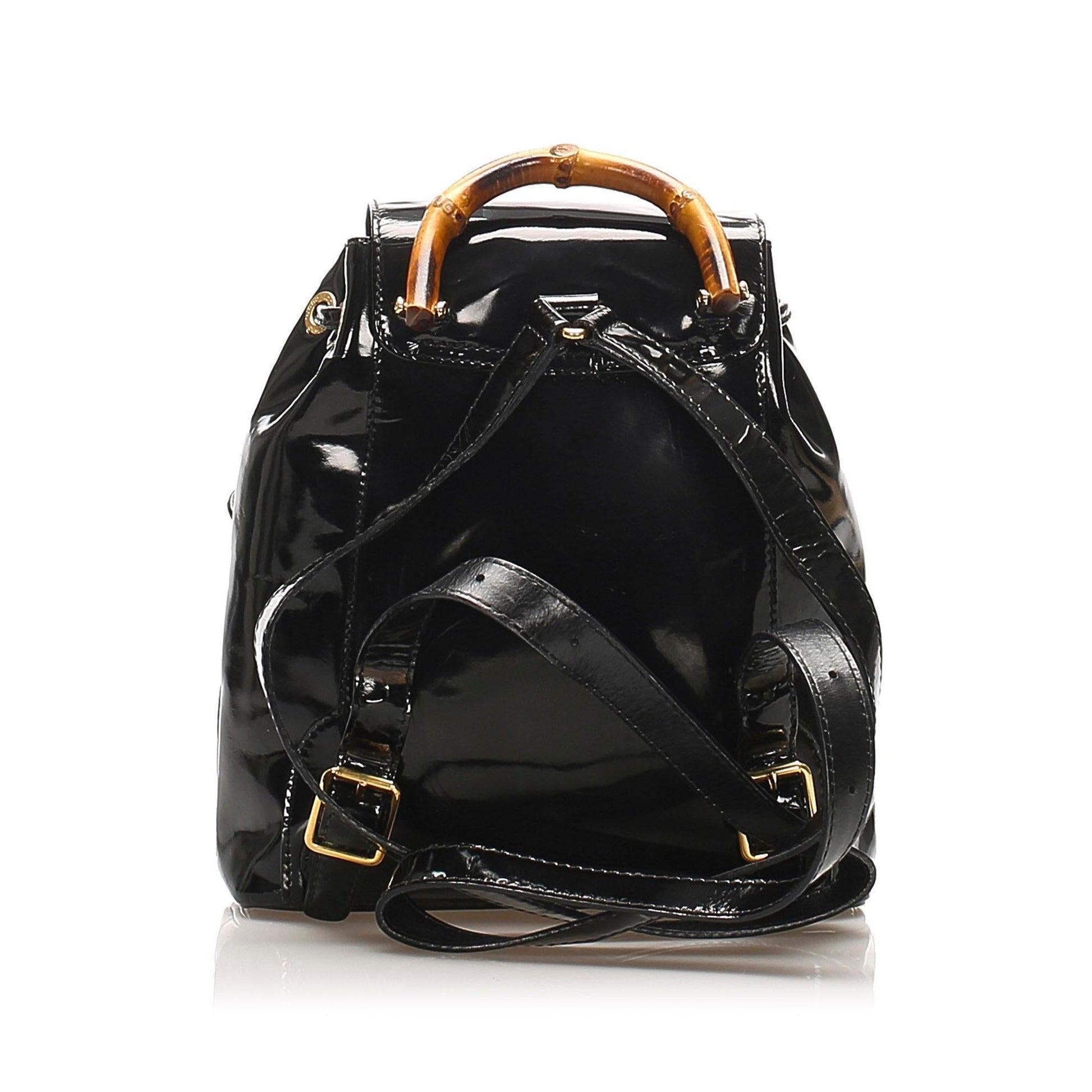 Gucci Bamboo Drawstring Backpack SHG Leather Patent Black Jewelry Backpack Shg