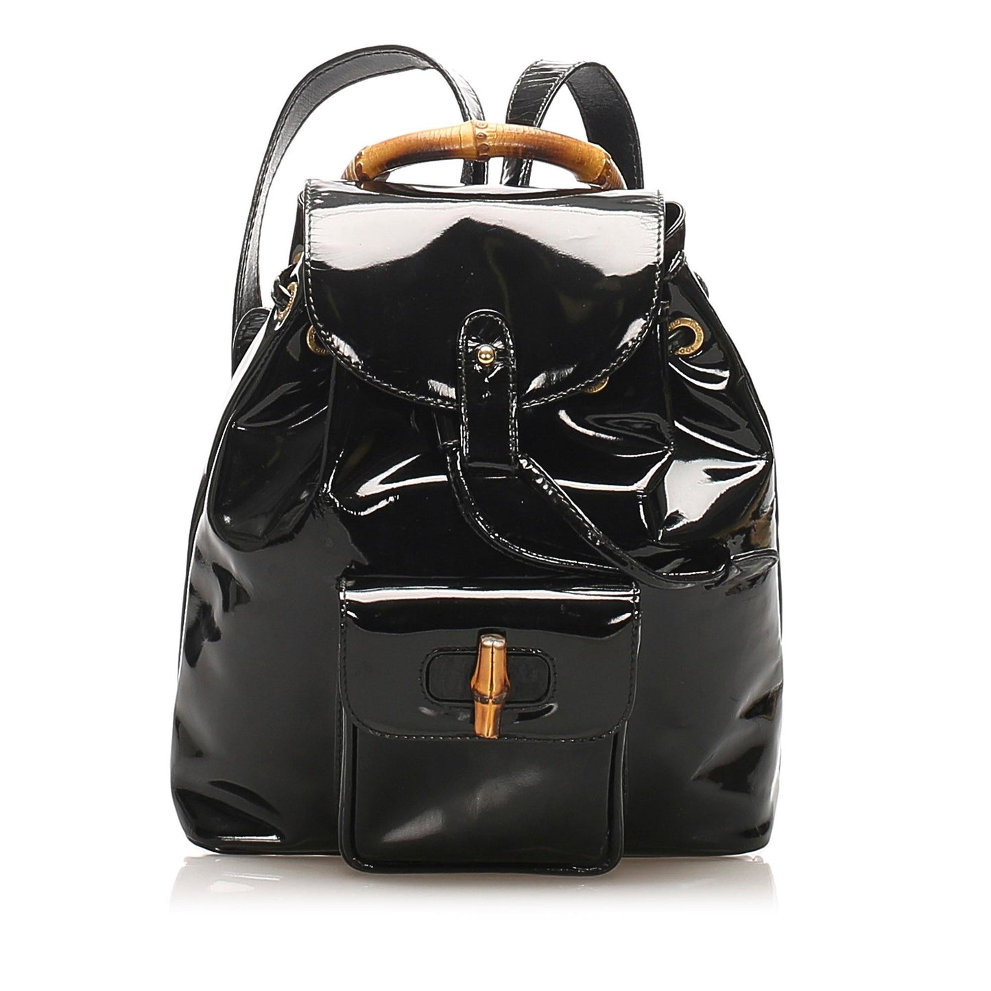 Gucci Bamboo Drawstring Backpack SHG Leather Patent Black Jewelry Backpack Shg