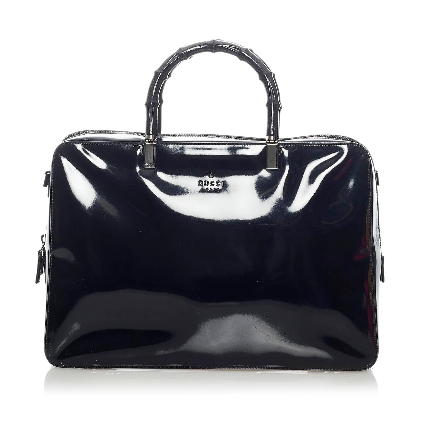 Gucci Bamboo SHG Leather Patent Black Satchel Bag