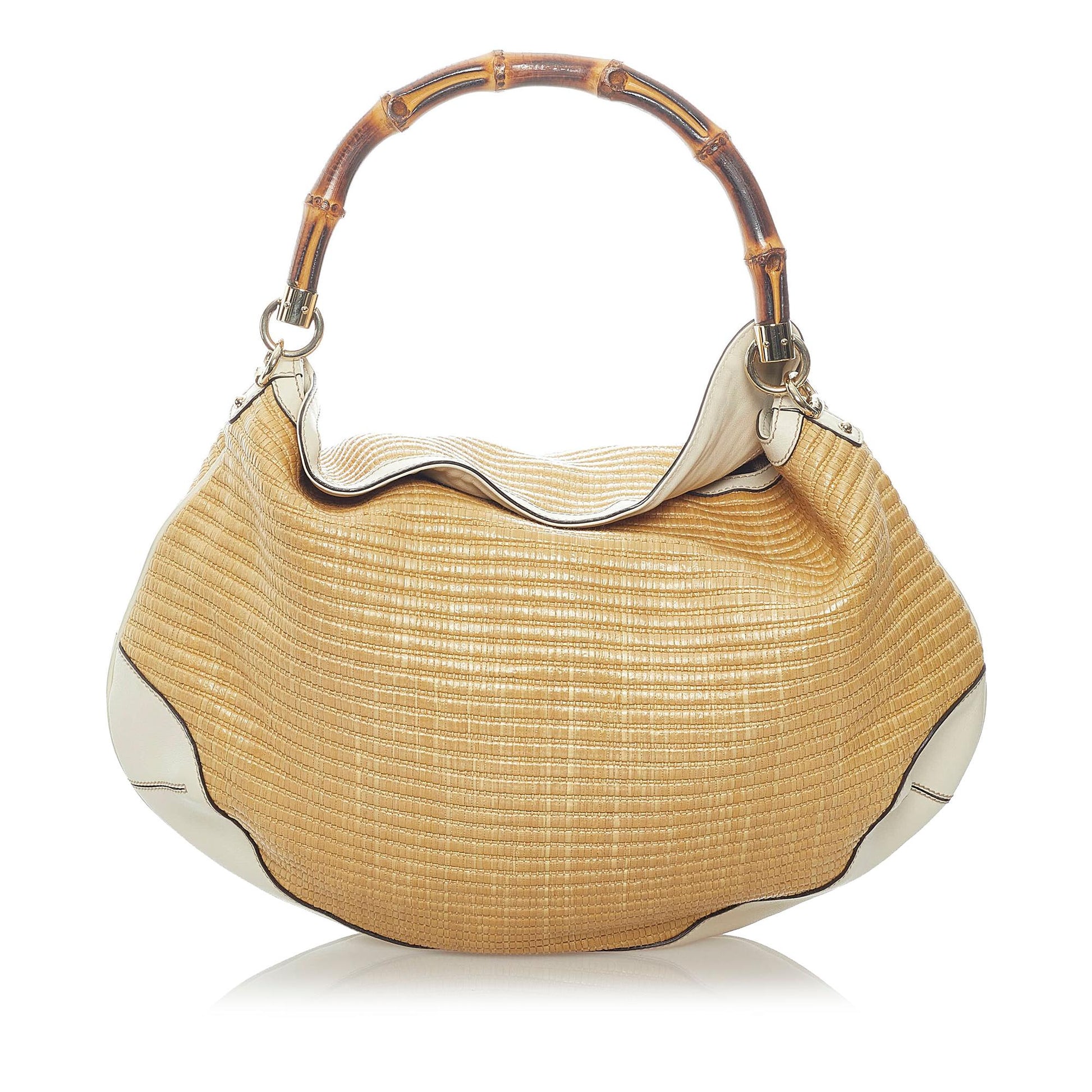 Gucci Bamboo Peggy SHG Raffia White Brown Satchel Bag