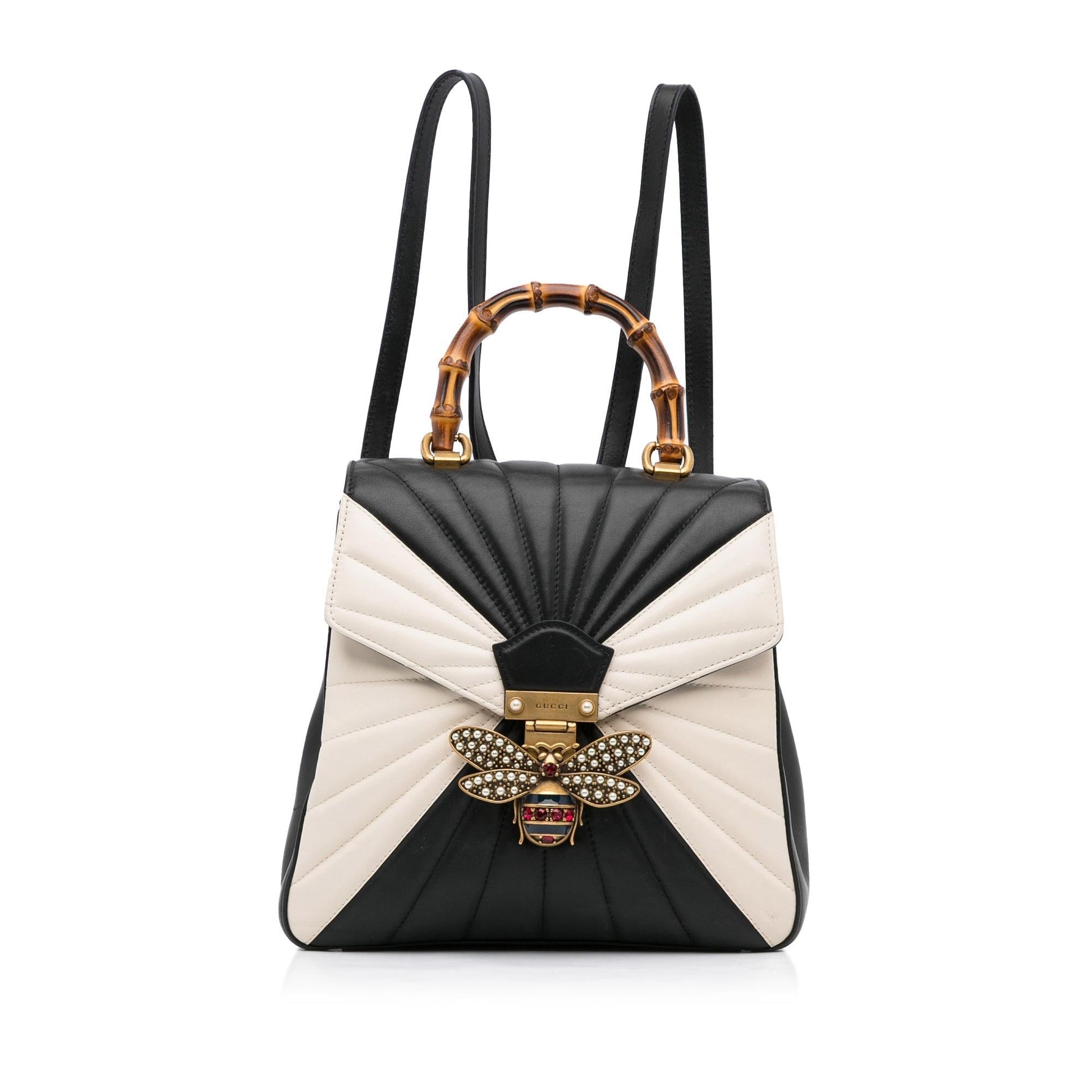 Gucci Bamboo Queen Margaret Backpack SHG-05phTC Calf Black White
