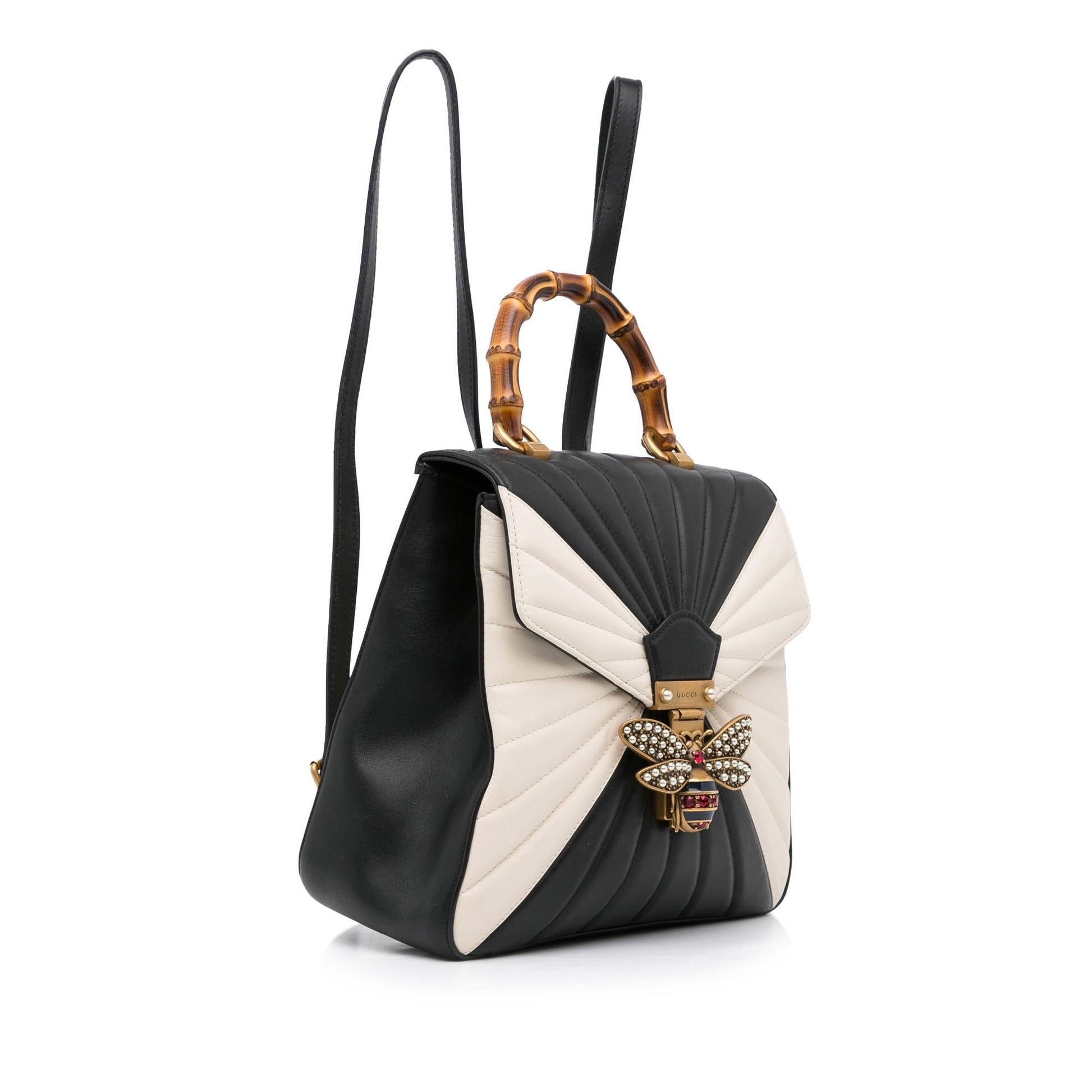 Gucci Bamboo Queen Margaret Backpack SHG-05phTC Calf Black White