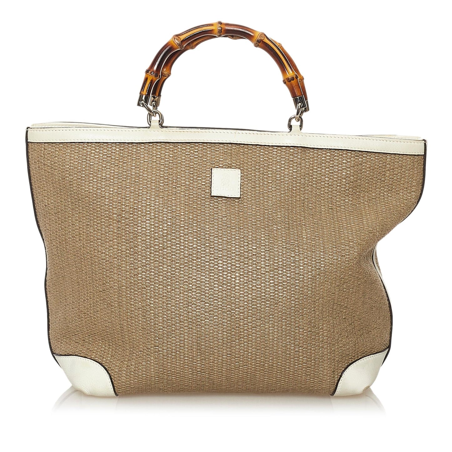 Gucci Bamboo SHG Raffia Calf White Brown Satchel Bag