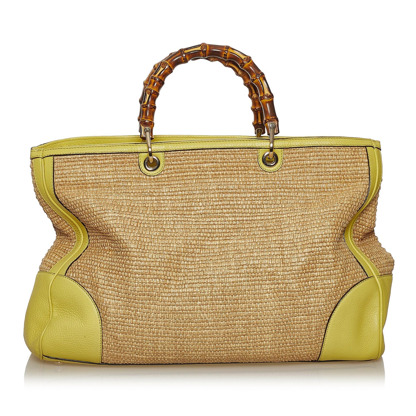 Gucci Bamboo SHG Raffia Calf Brown Satchel Bag