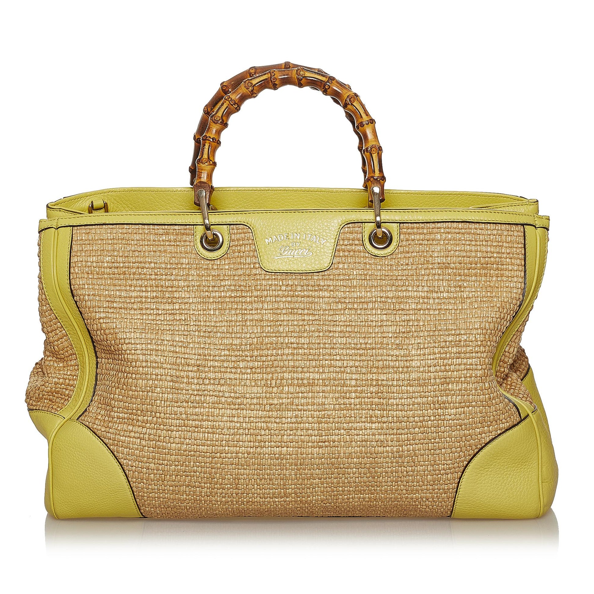 Gucci Bamboo SHG Raffia Calf Brown Satchel Bag