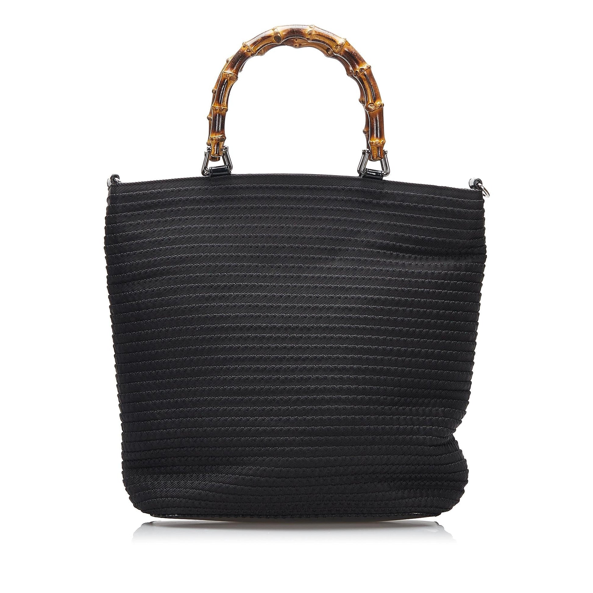 Gucci Bamboo SHG-UUfGTr Canvas Black Satchel Bag
