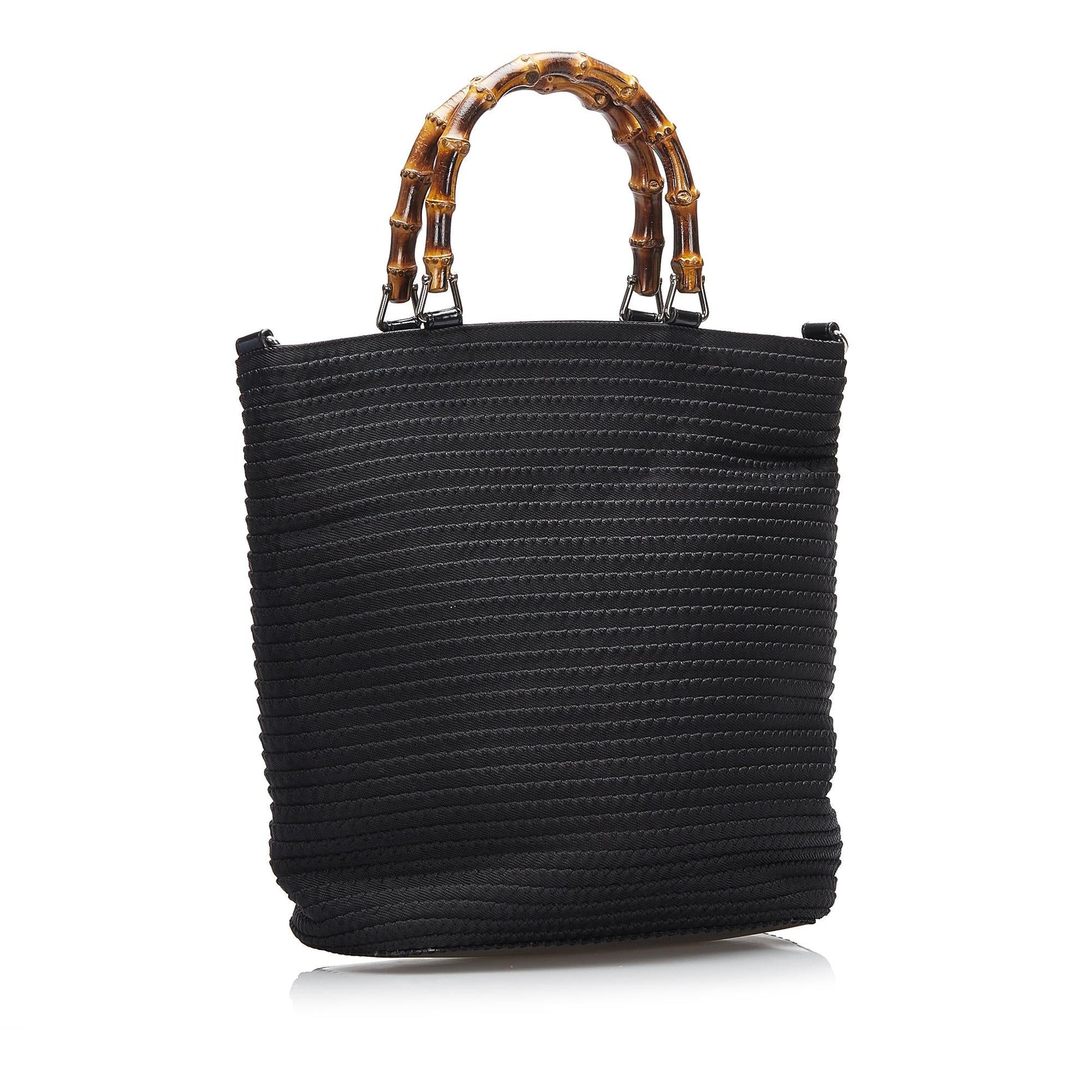 Gucci Bamboo SHG-UUfGTr Canvas Black Satchel Bag