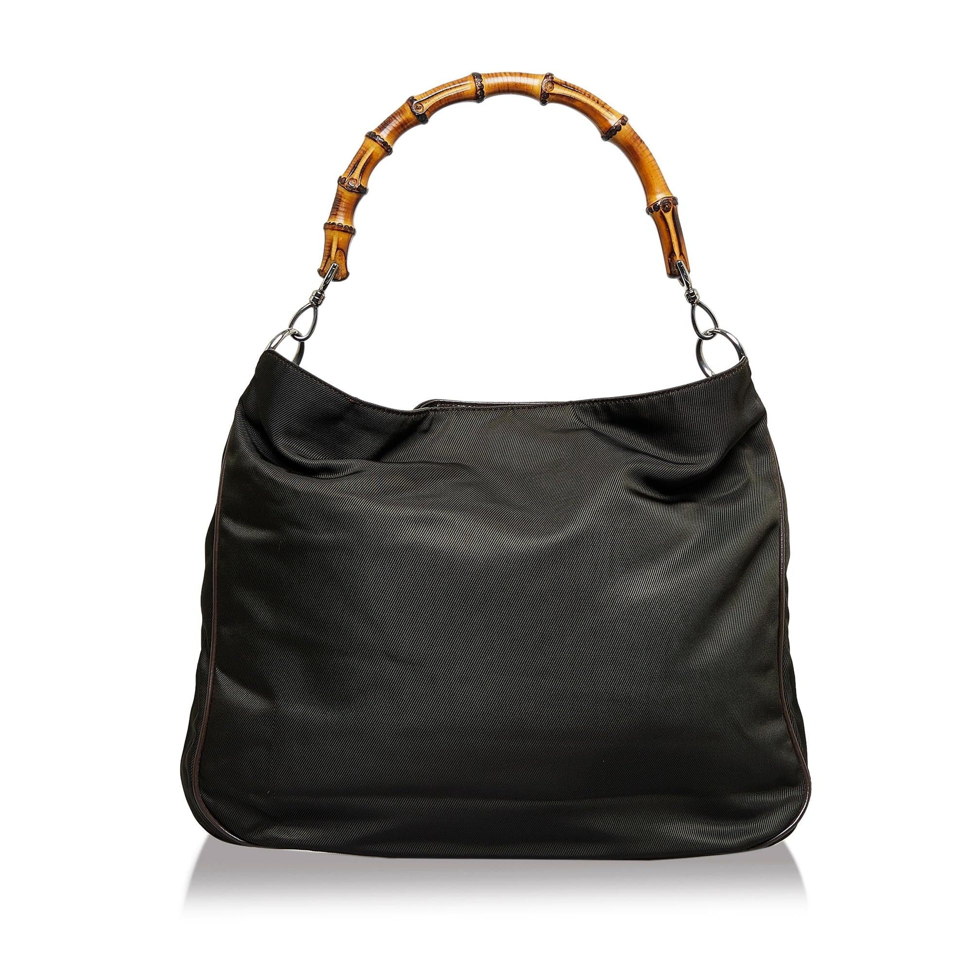 Gucci Bamboo SHG-XjSwa4 Nylon Calf Black Satchel Bag