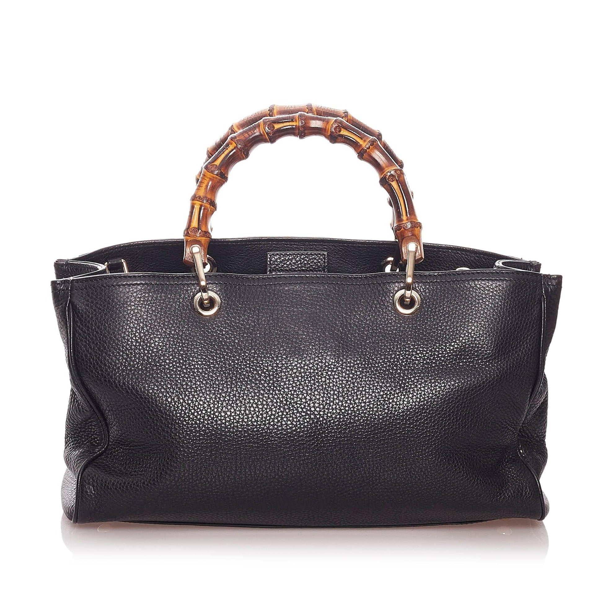 Gucci Bamboo Shopper SHG Leather Calf Black Satchel Bag 5
