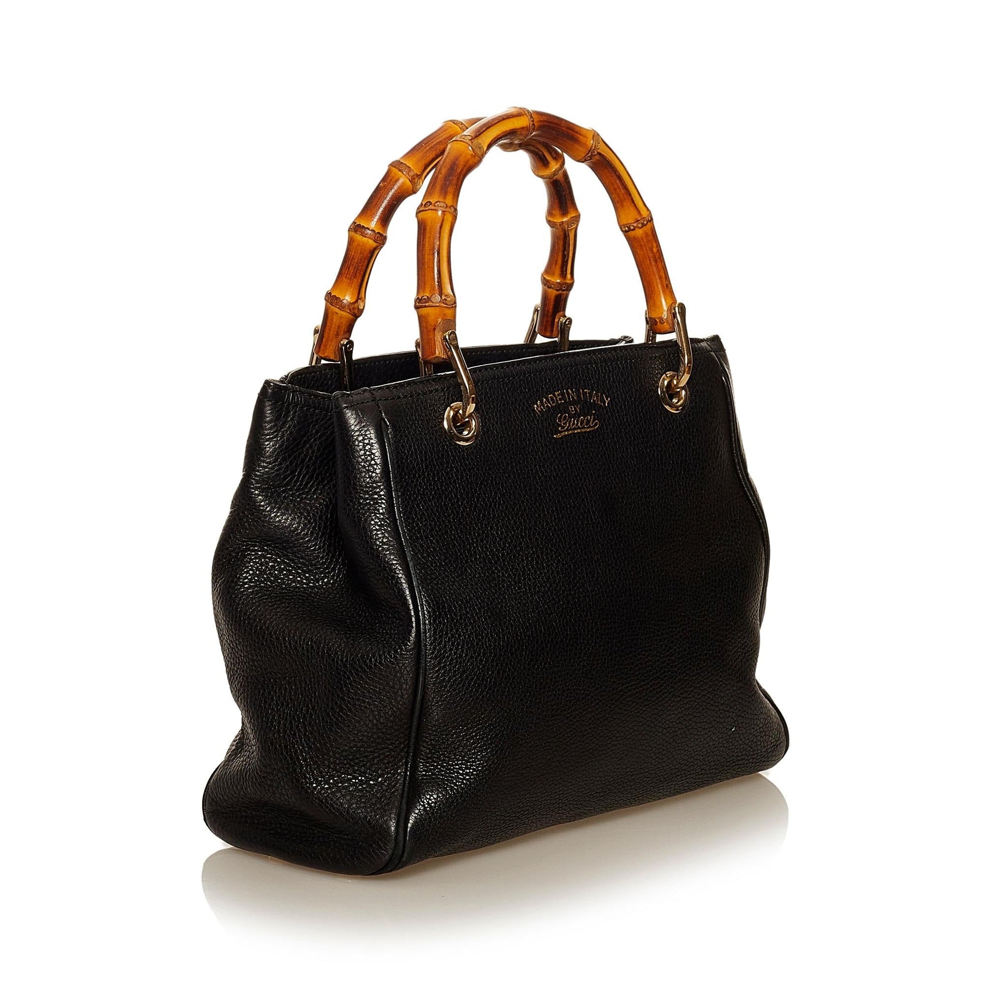 Gucci Bamboo Shopper SHG Leather Calf Brown Blue Satchel Bag