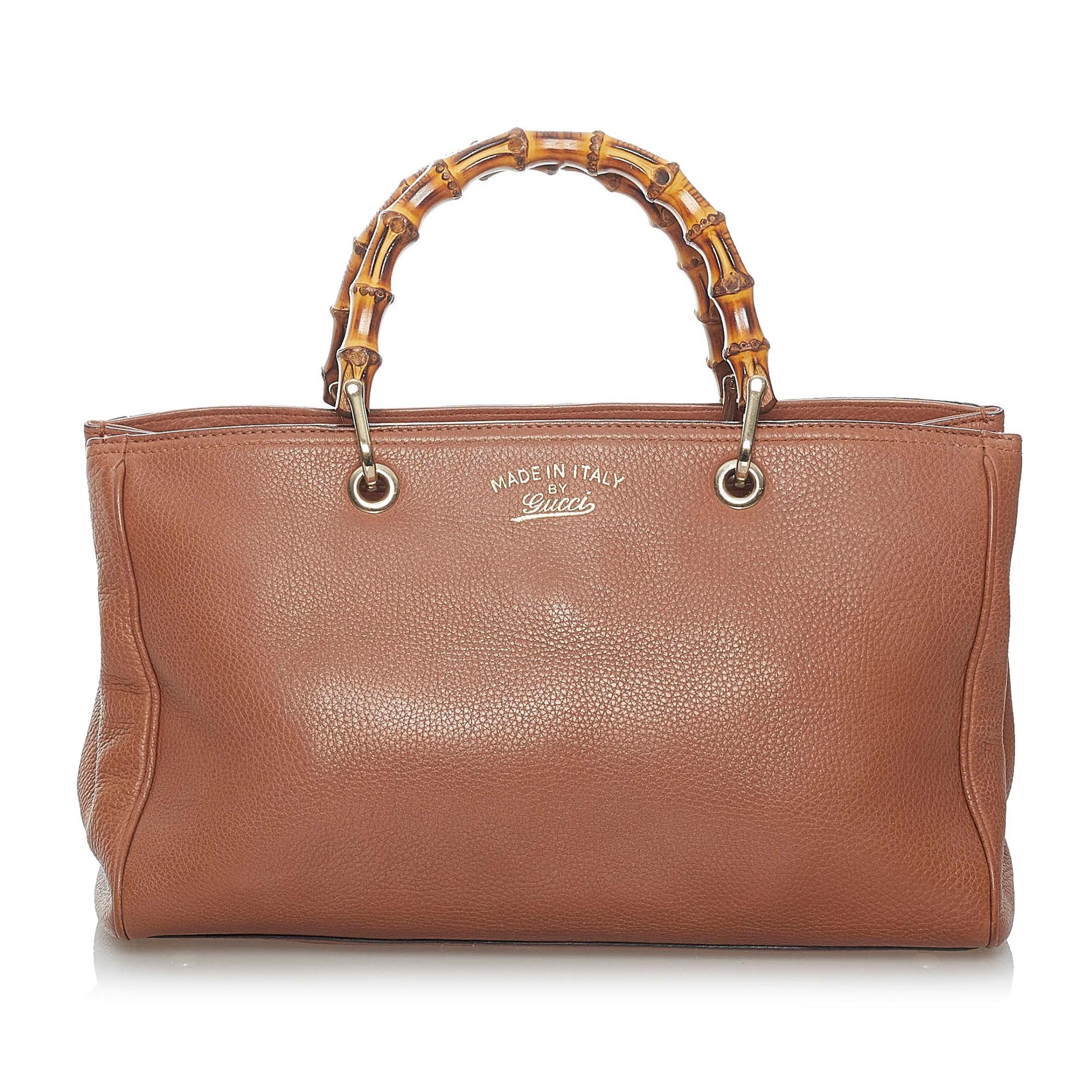 Gucci Bamboo Shopper SHG Leather Calf Brown Satchel Bag Handbag Shg