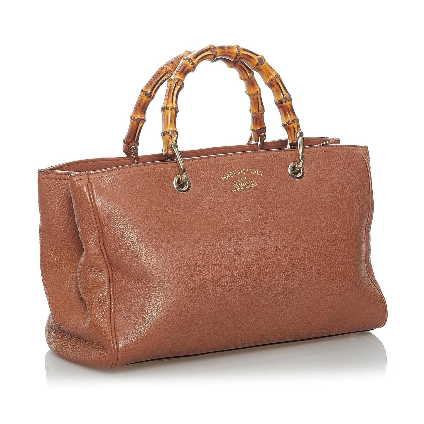 Gucci Bamboo Shopper SHG Leather Calf Brown Satchel Bag Handbag Shg