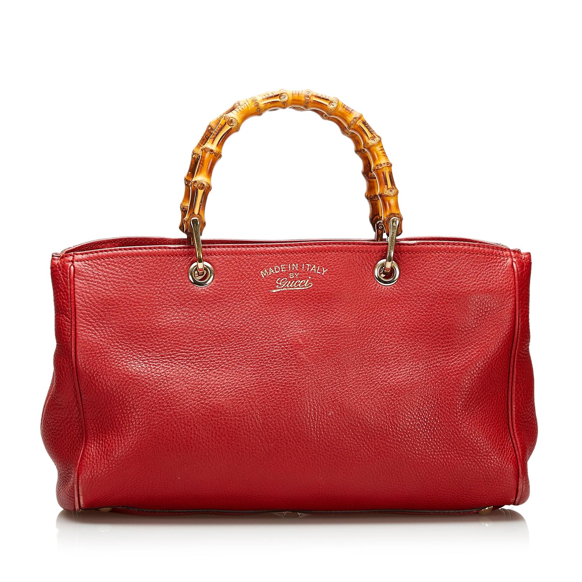 Gucci Bamboo Shopper SHG Leather Calf Red Satchel Bag