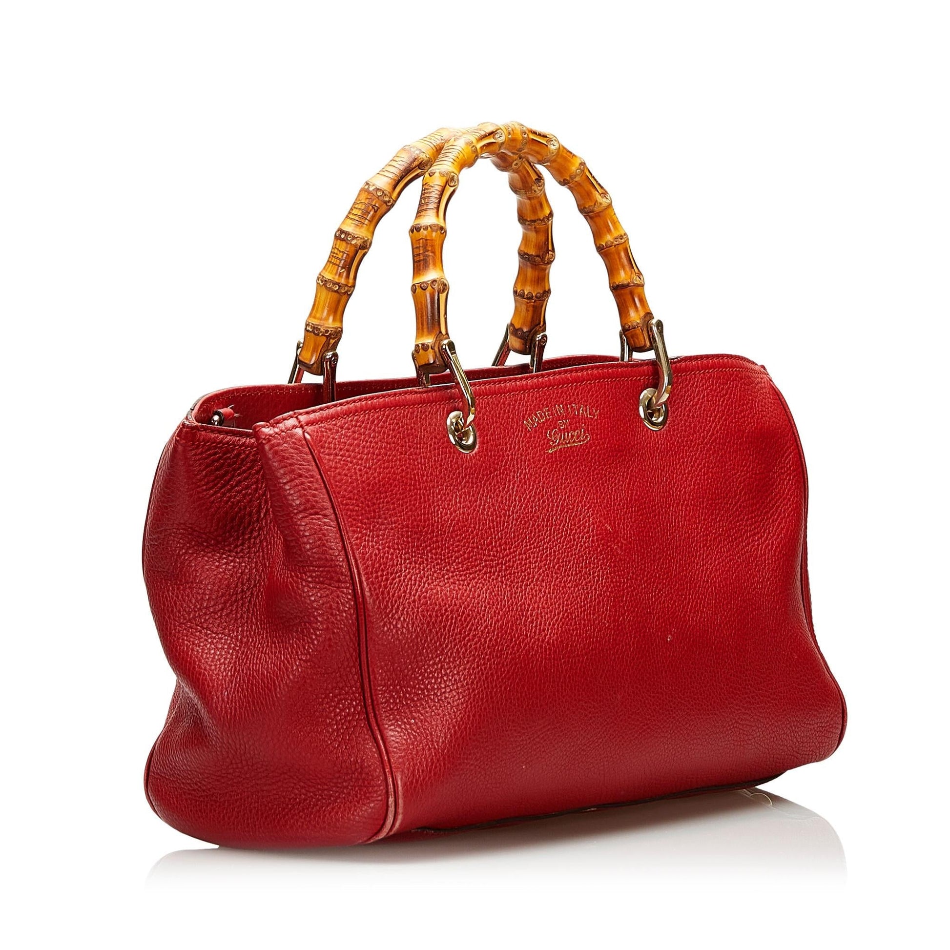 Gucci Bamboo Shopper SHG Leather Calf Red Satchel Bag