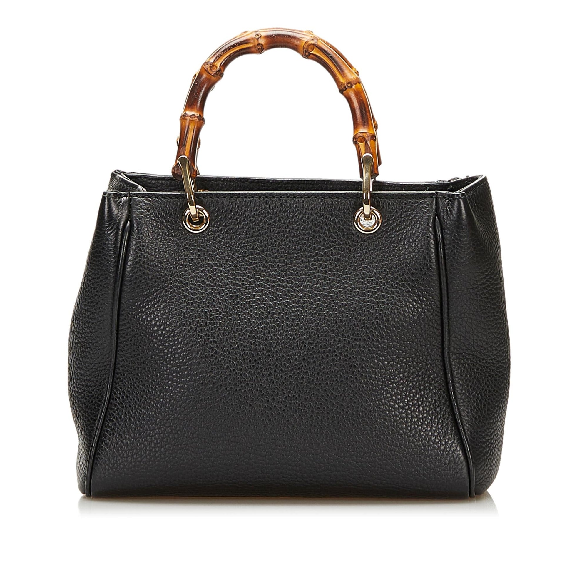 Gucci Bamboo Shopper SHG Leather Calf Black Satchel Bag Handbag Shg