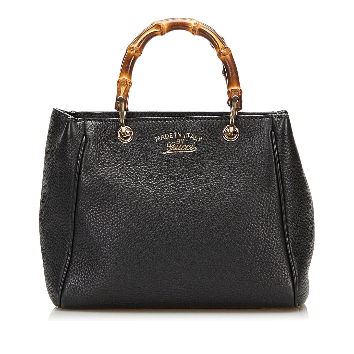 Gucci Bamboo Shopper SHG Leather Calf Black Satchel Bag Handbag Shg