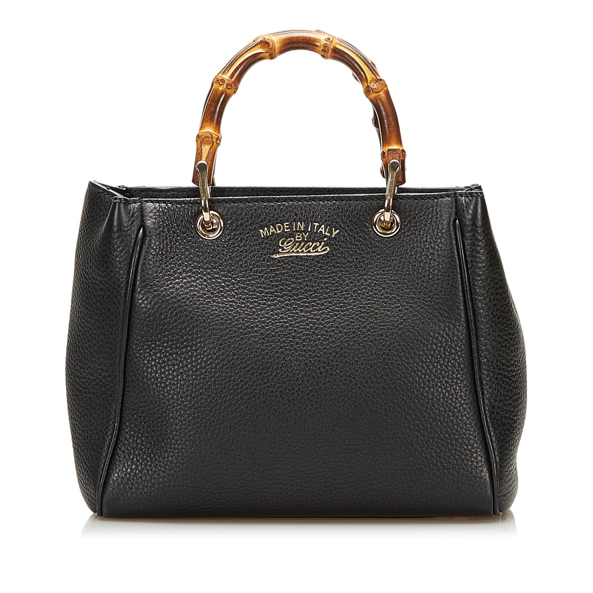 Gucci Bamboo Shopper SHG Leather Calf Black Satchel Bag Handbag Shg