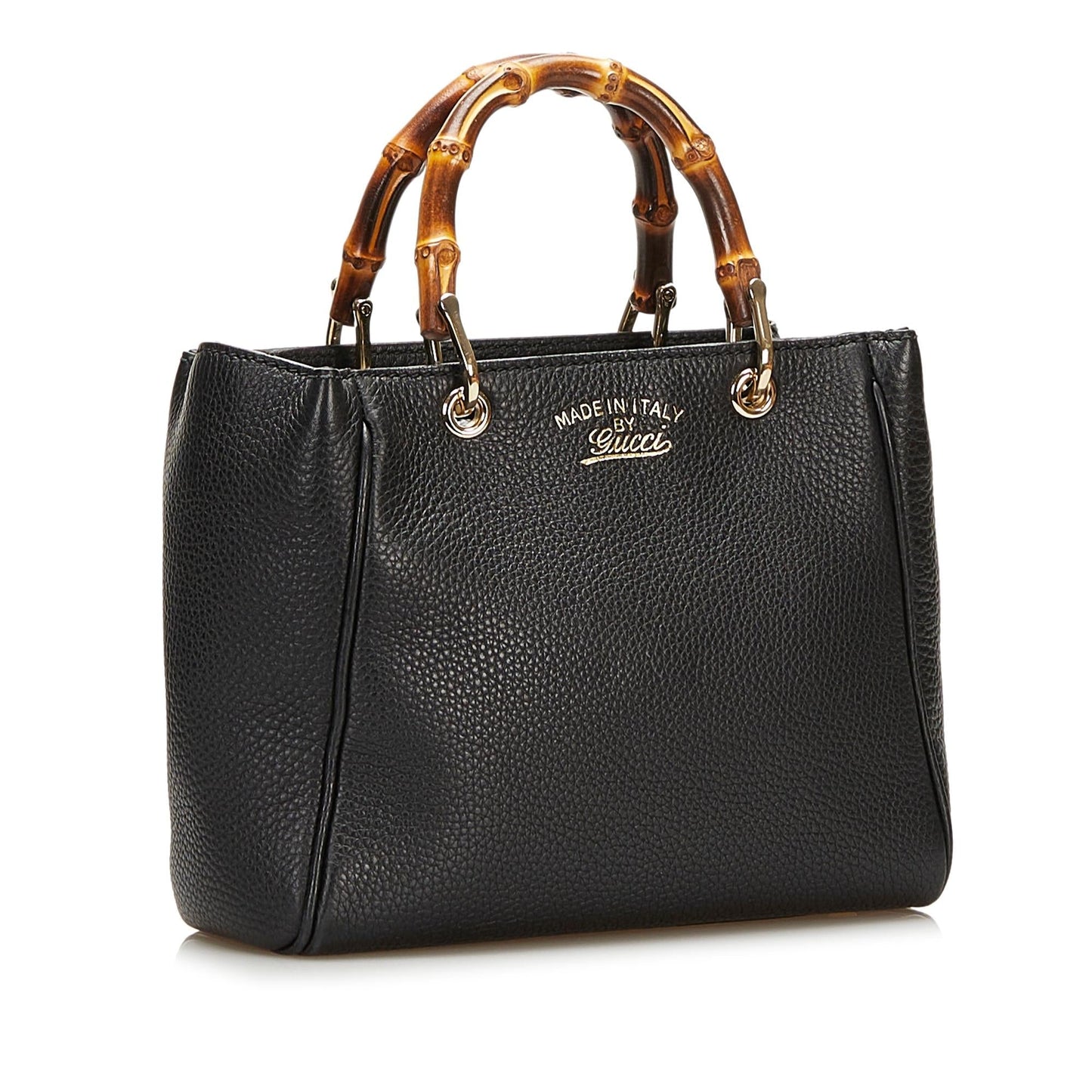 Gucci Bamboo Shopper SHG Leather Calf Black Satchel Bag Handbag Shg