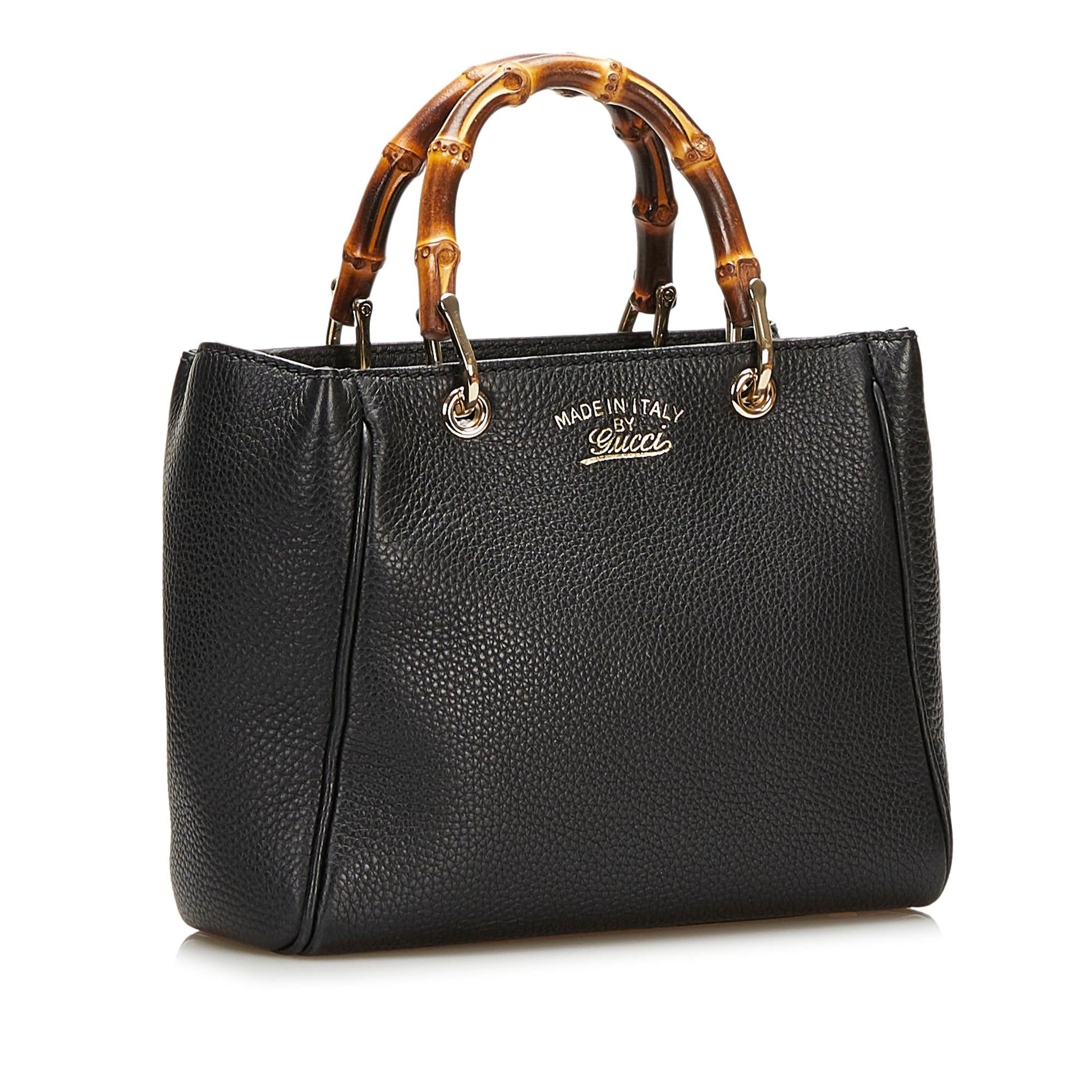 Gucci Bamboo Shopper SHG Leather Calf Black Satchel Bag Handbag Shg