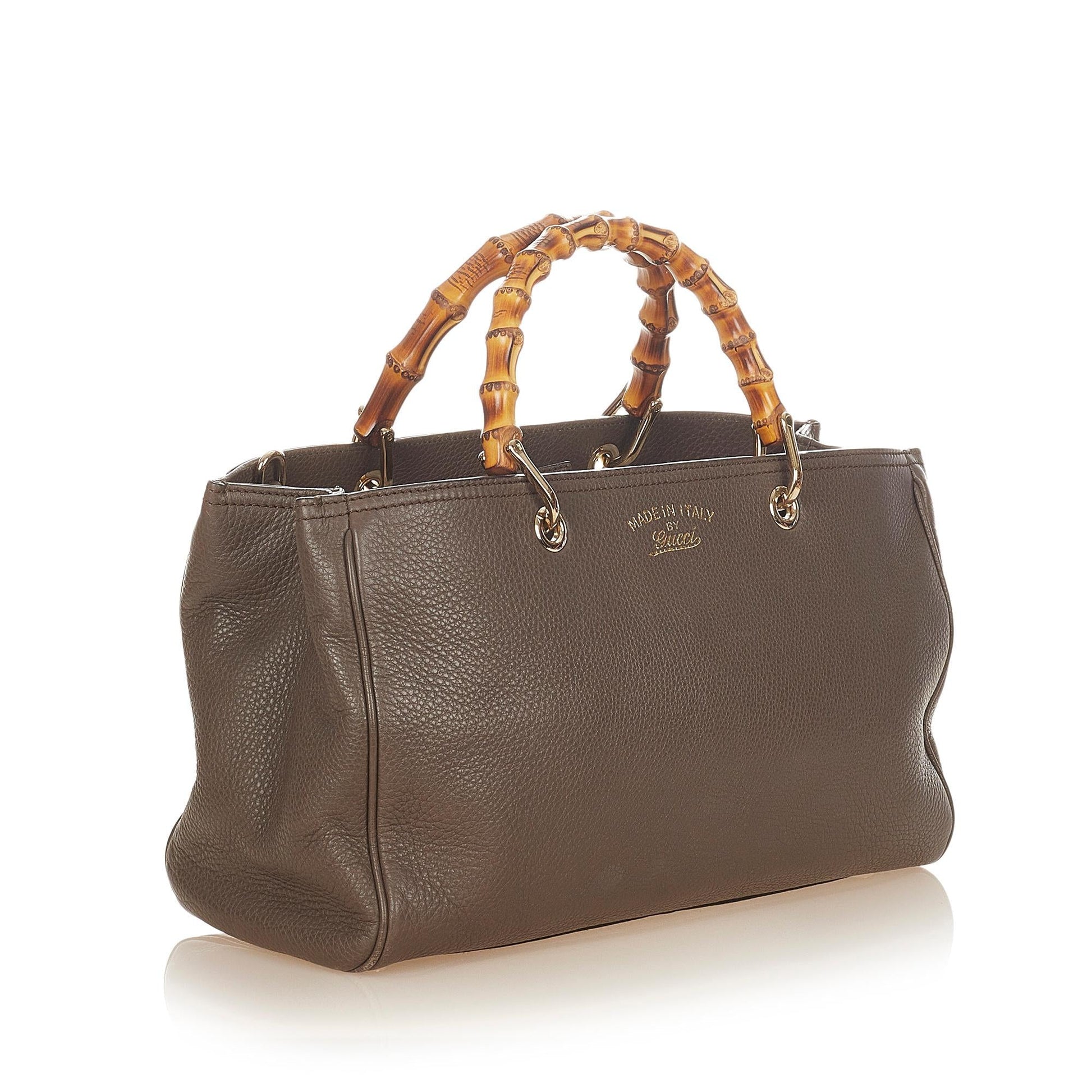 Gucci Bamboo Shopper SHG Leather Calf Brown Satchel Bag 5