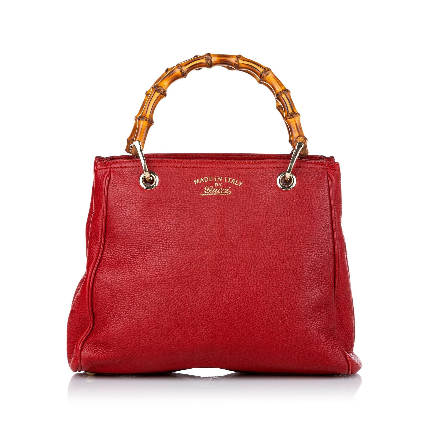 Gucci Bamboo Shopper SHG Leather Calf Red Satchel Bag 4
