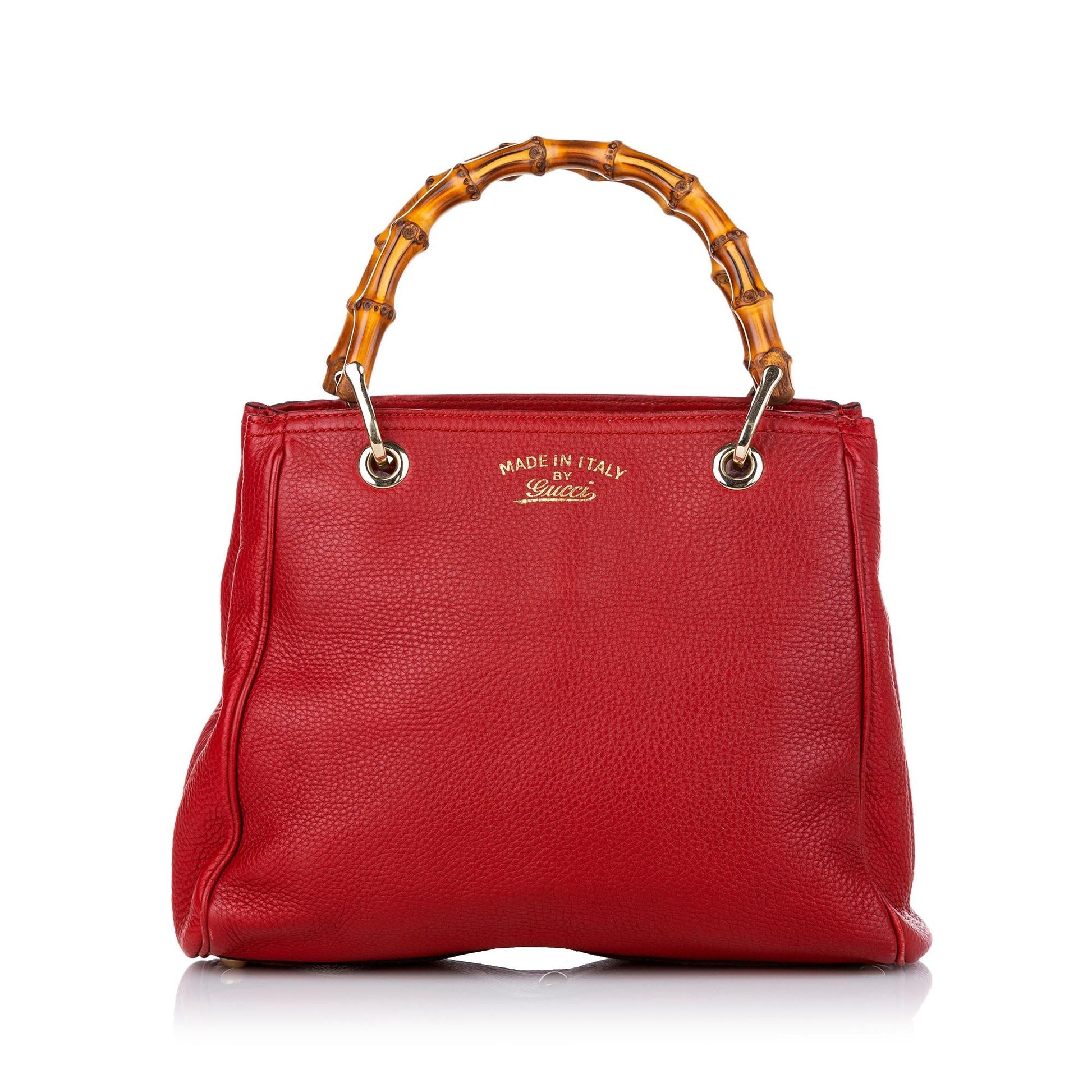 Gucci Bamboo Shopper SHG Leather Calf Red Satchel Bag 4