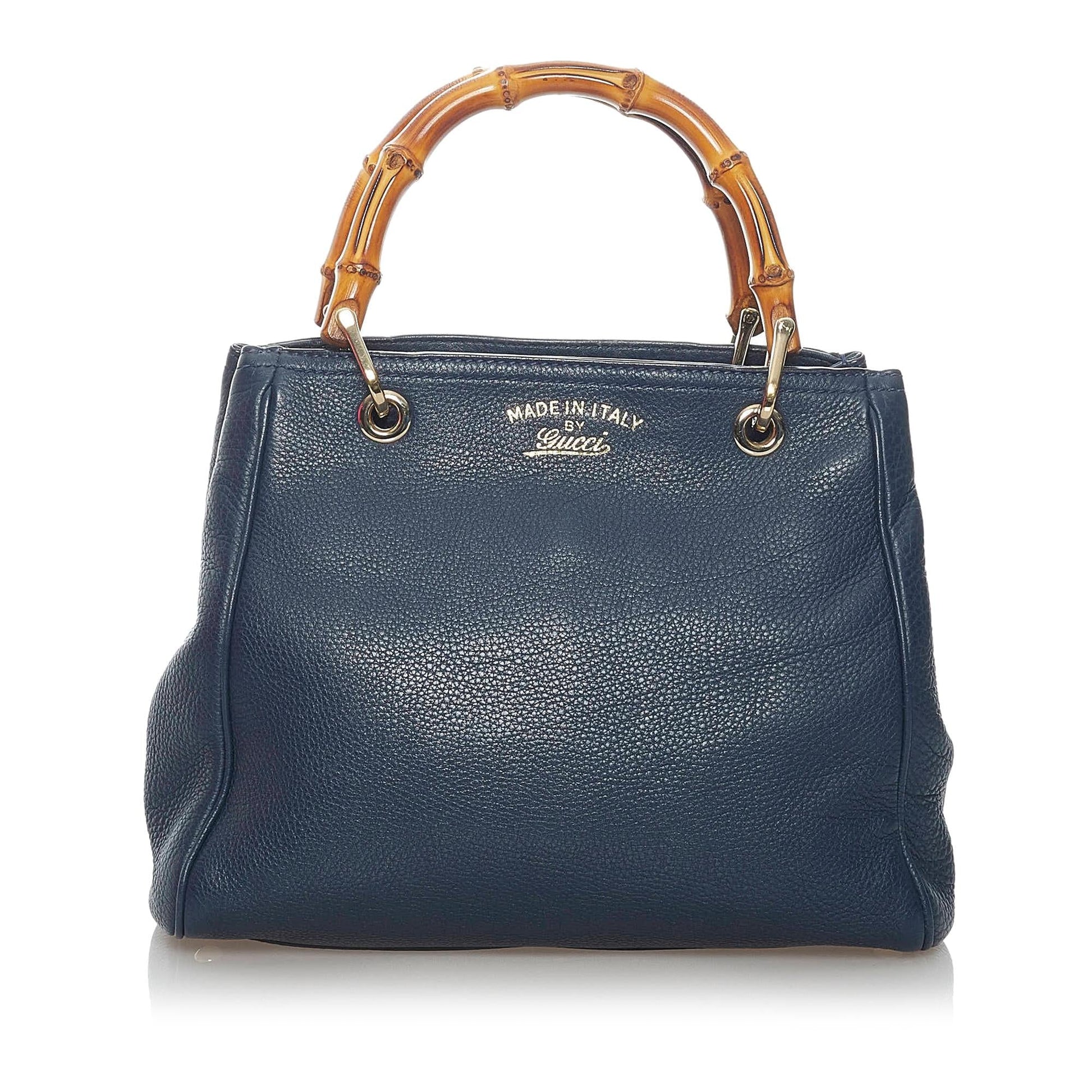 Gucci Bamboo Shopper SHG Leather Calf Blue Satchel Bag Satchel Shg