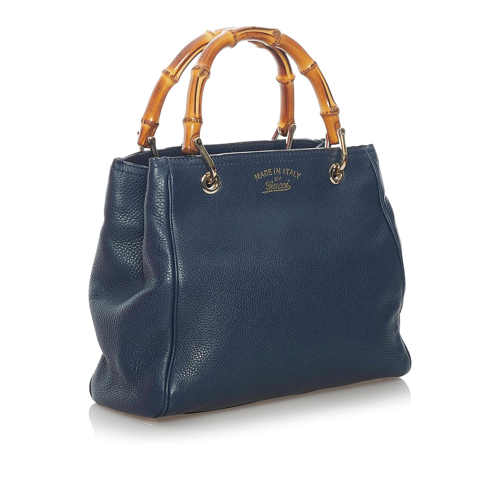 Gucci Bamboo Shopper SHG Leather Calf Blue Satchel Bag Satchel Shg