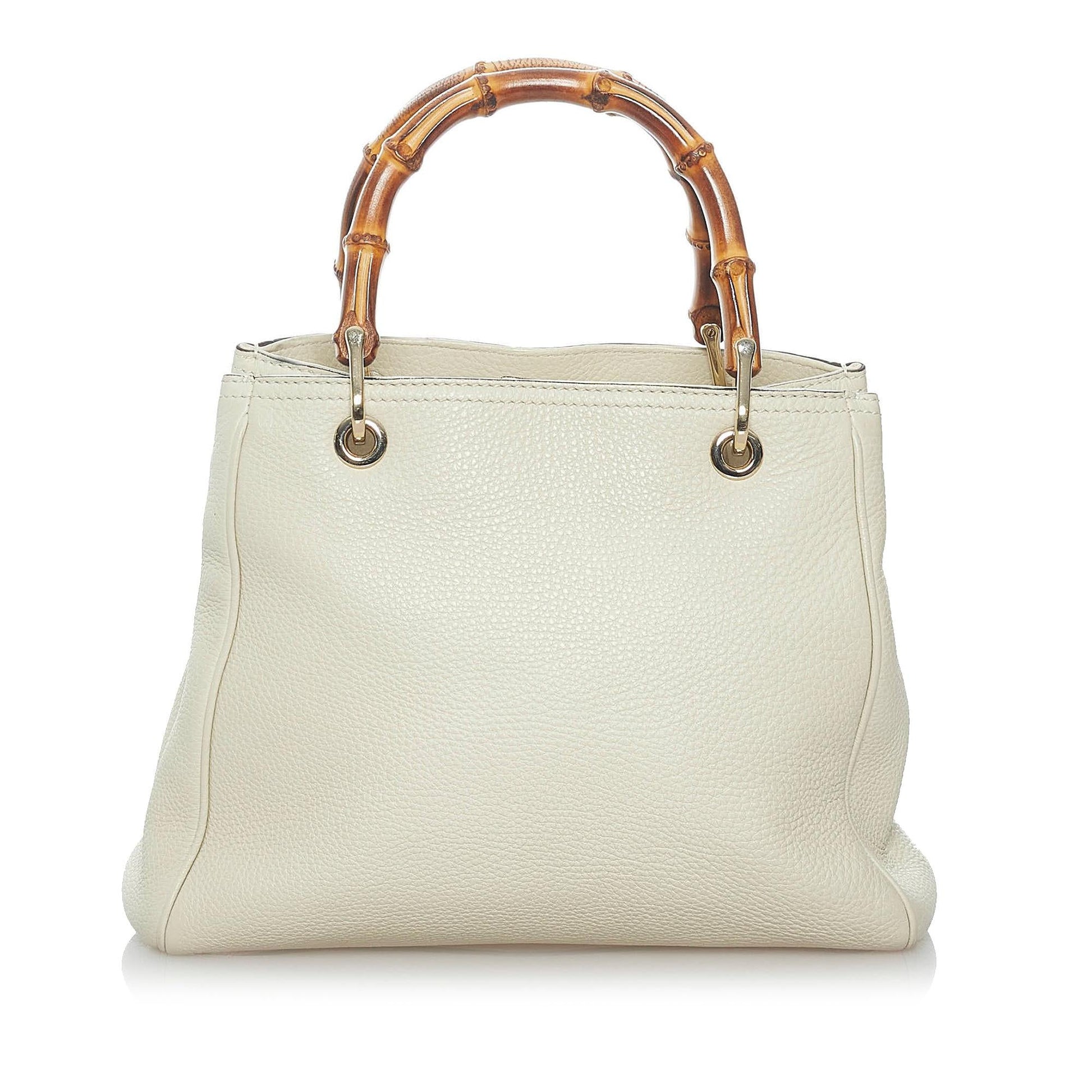 Gucci Bamboo Shopper SHG Leather Calf White Brown Satchel Bag Satchel Shg