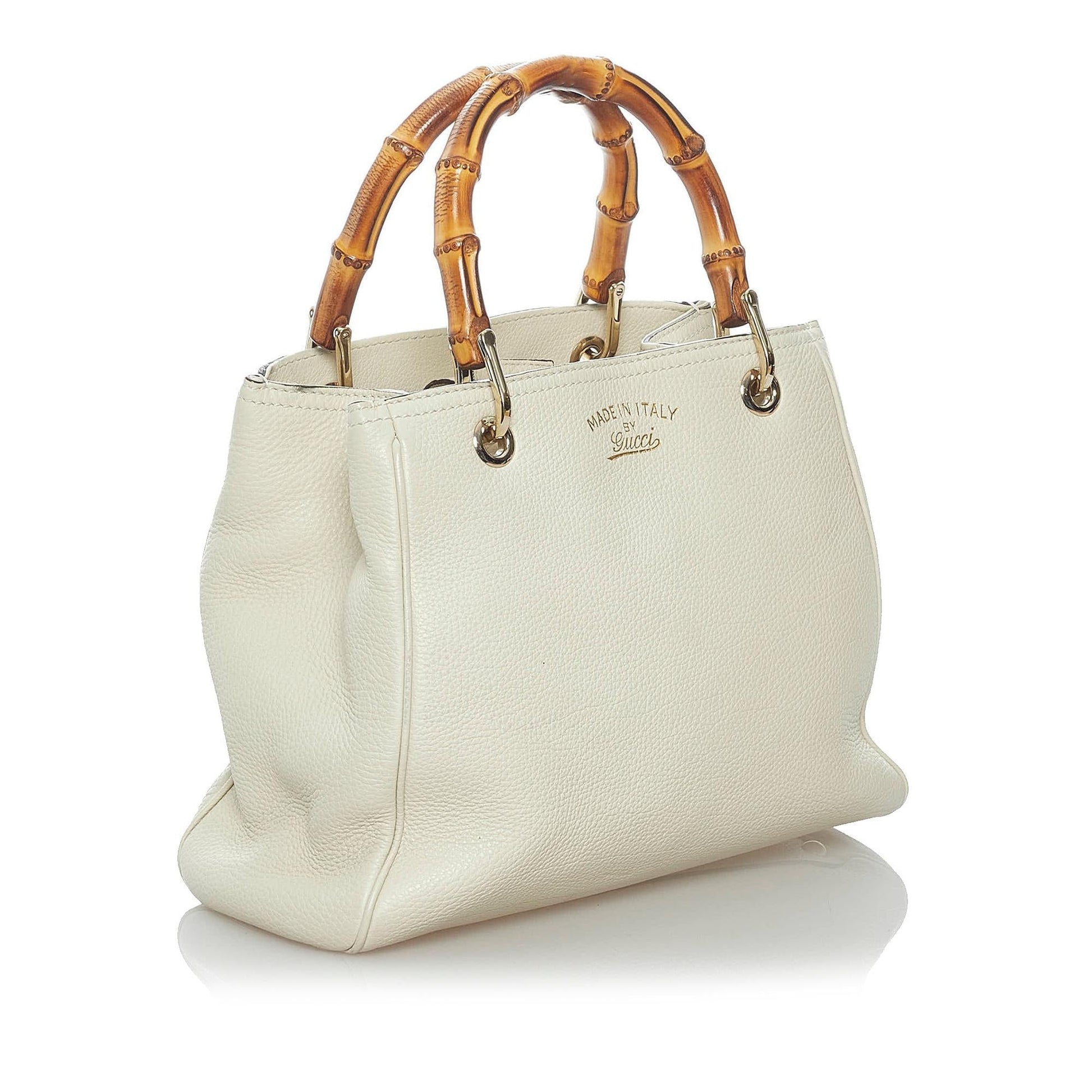 Gucci Bamboo Shopper SHG Leather Calf White Brown Satchel Bag Satchel Shg