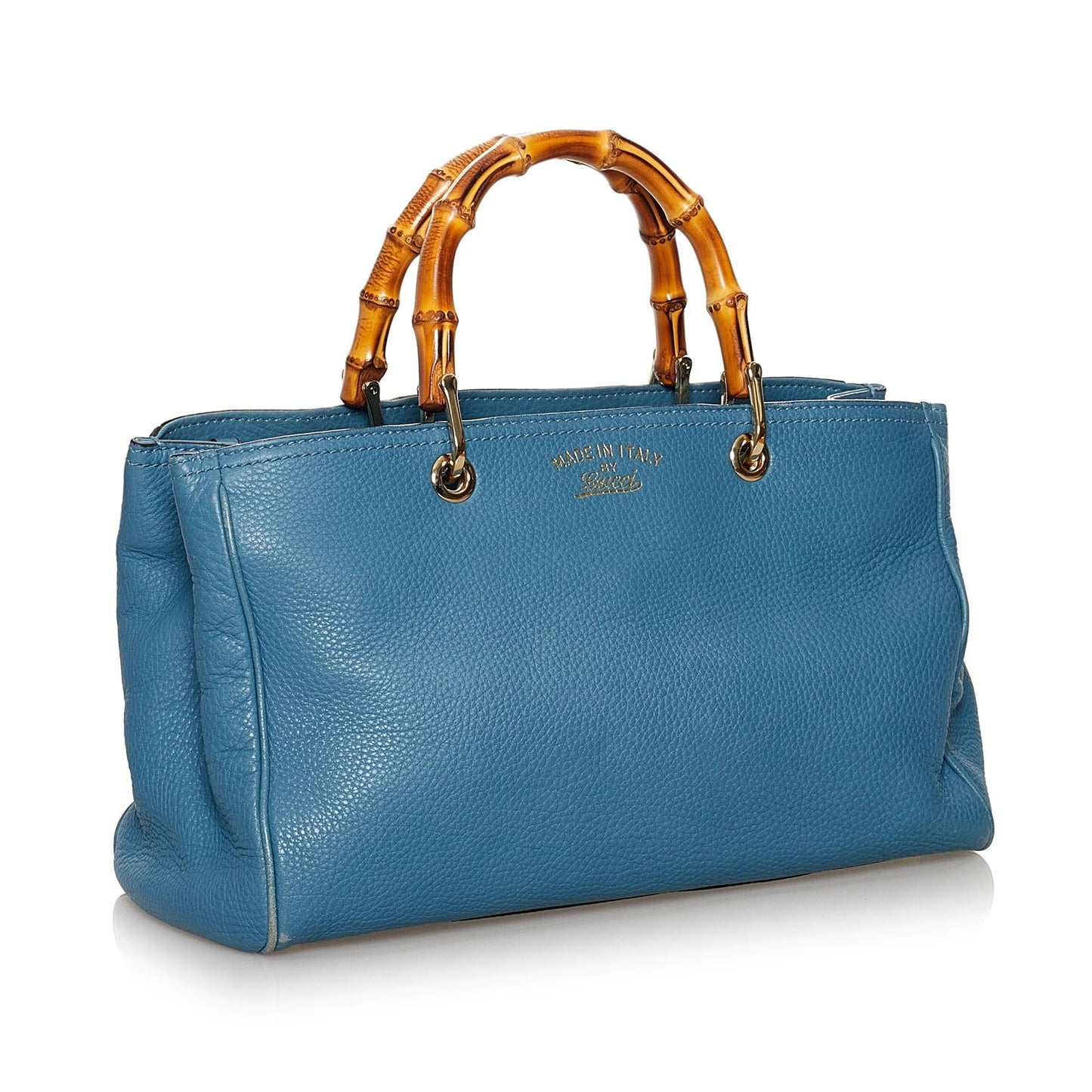 Gucci Bamboo Shopper SHG Leather Calf Brown Blue Satchel Bag Satchel Shg