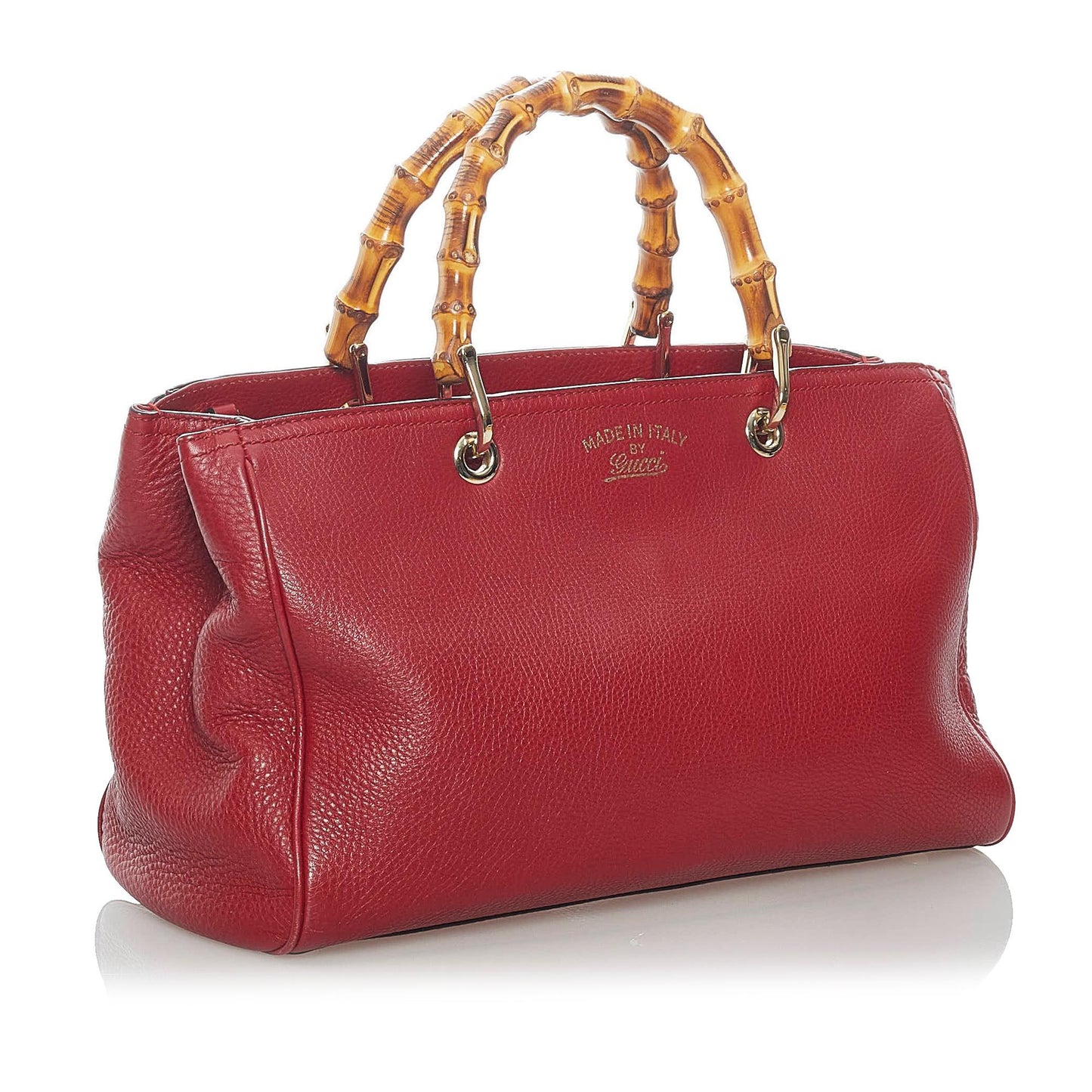 Gucci Bamboo Shopper SHG Leather Calf Red Satchel Bag 5