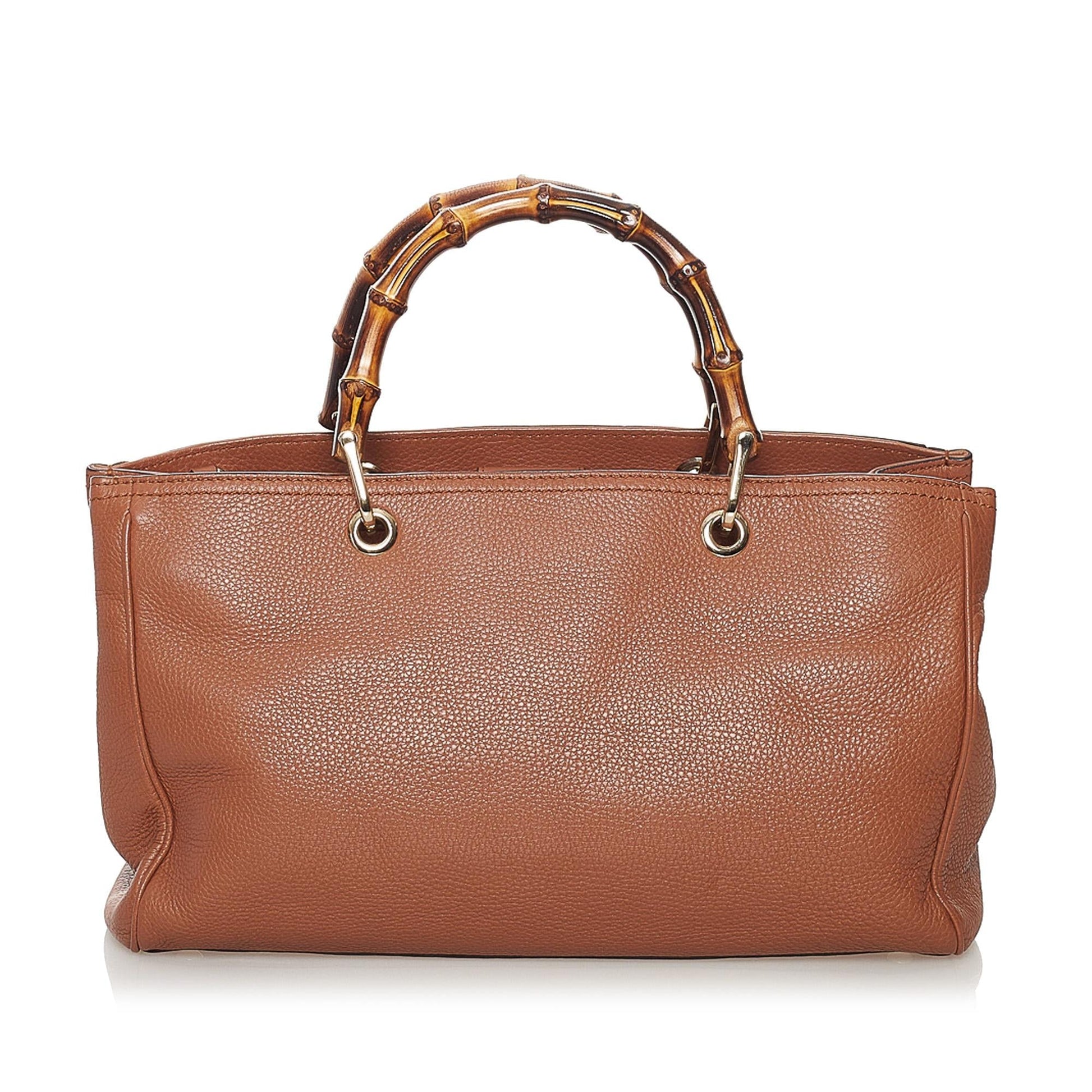 Gucci Bamboo Shopper SHG Leather Calf Brown Satchel Bag 12