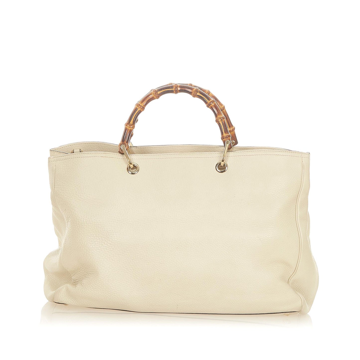 Gucci Bamboo Shopper SHG Leather Calf White Brown Satchel Bag 3