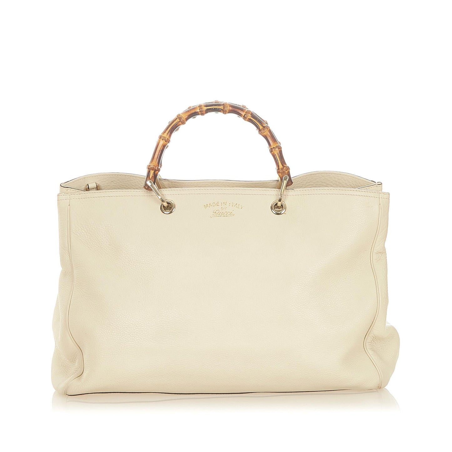 Gucci Bamboo Shopper SHG Leather Calf White Brown Satchel Bag 3