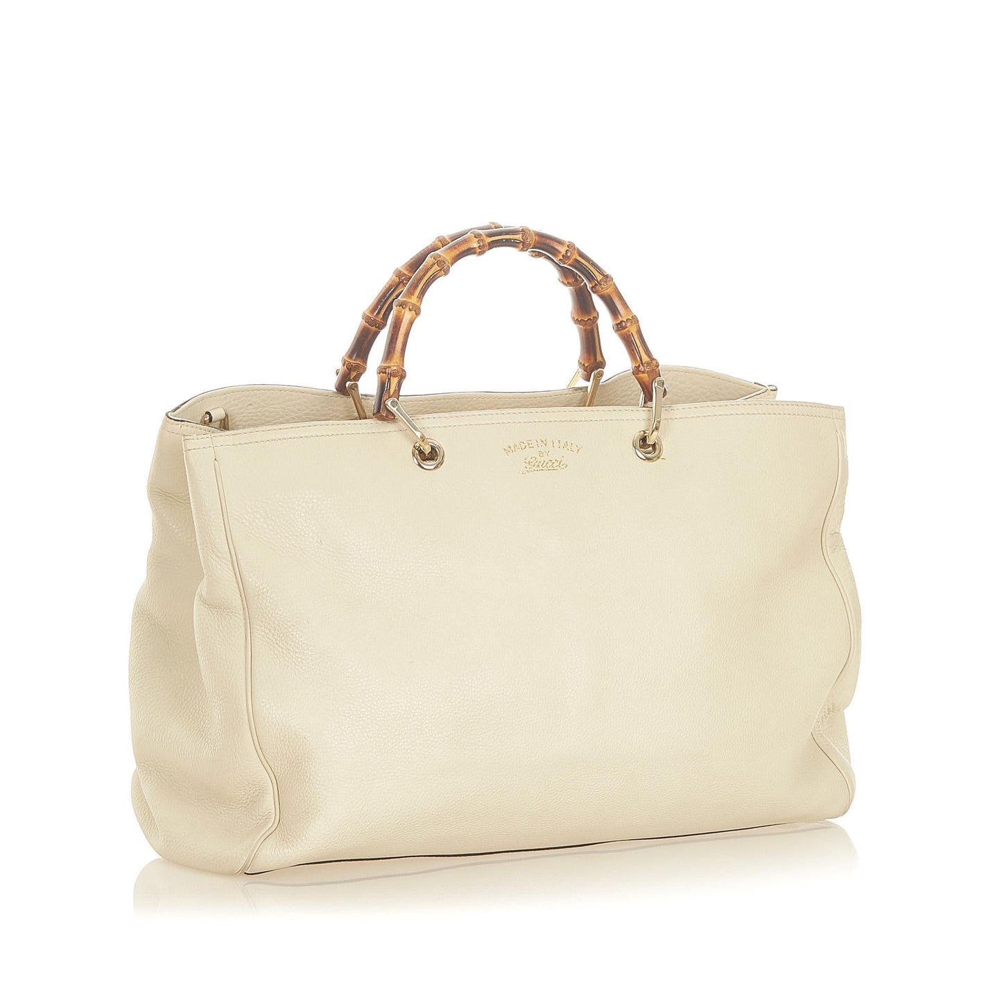 Gucci Bamboo Shopper SHG Leather Calf White Brown Satchel Bag 3