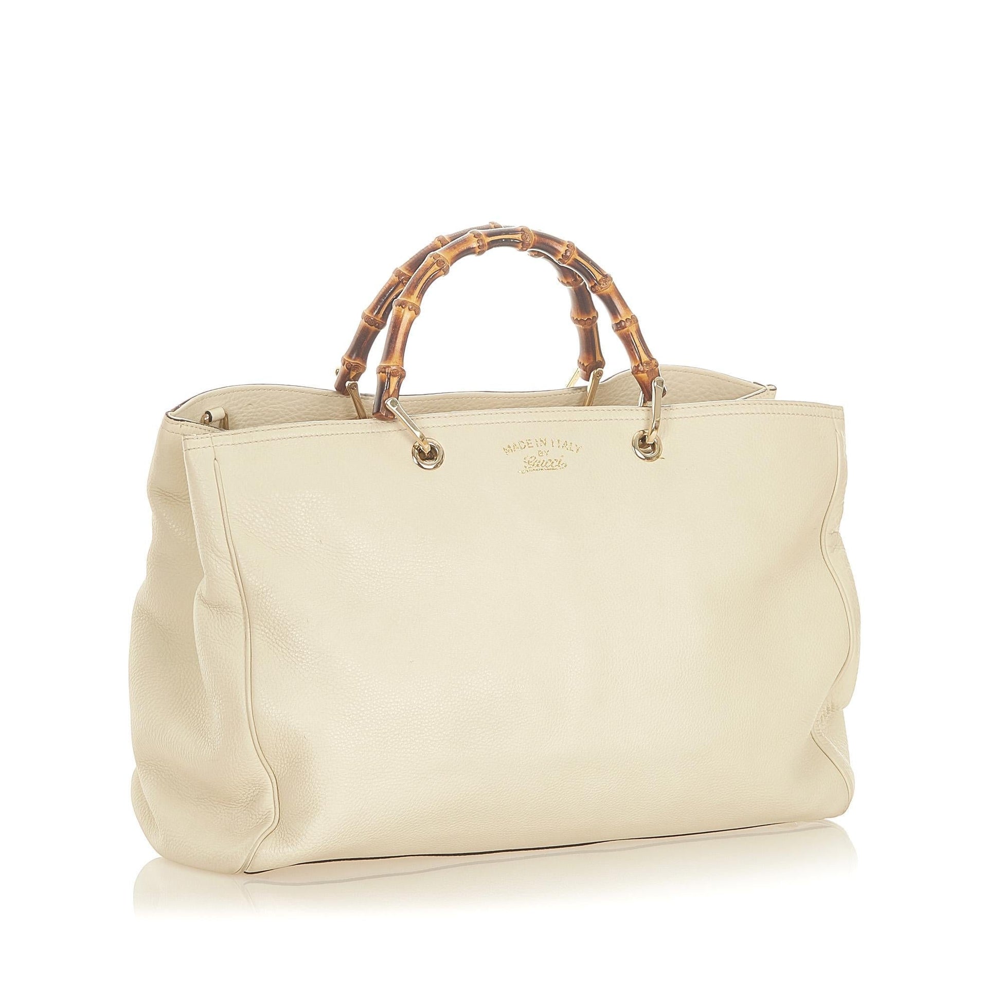 Gucci Bamboo Shopper SHG Leather Calf White Brown Satchel Bag 3