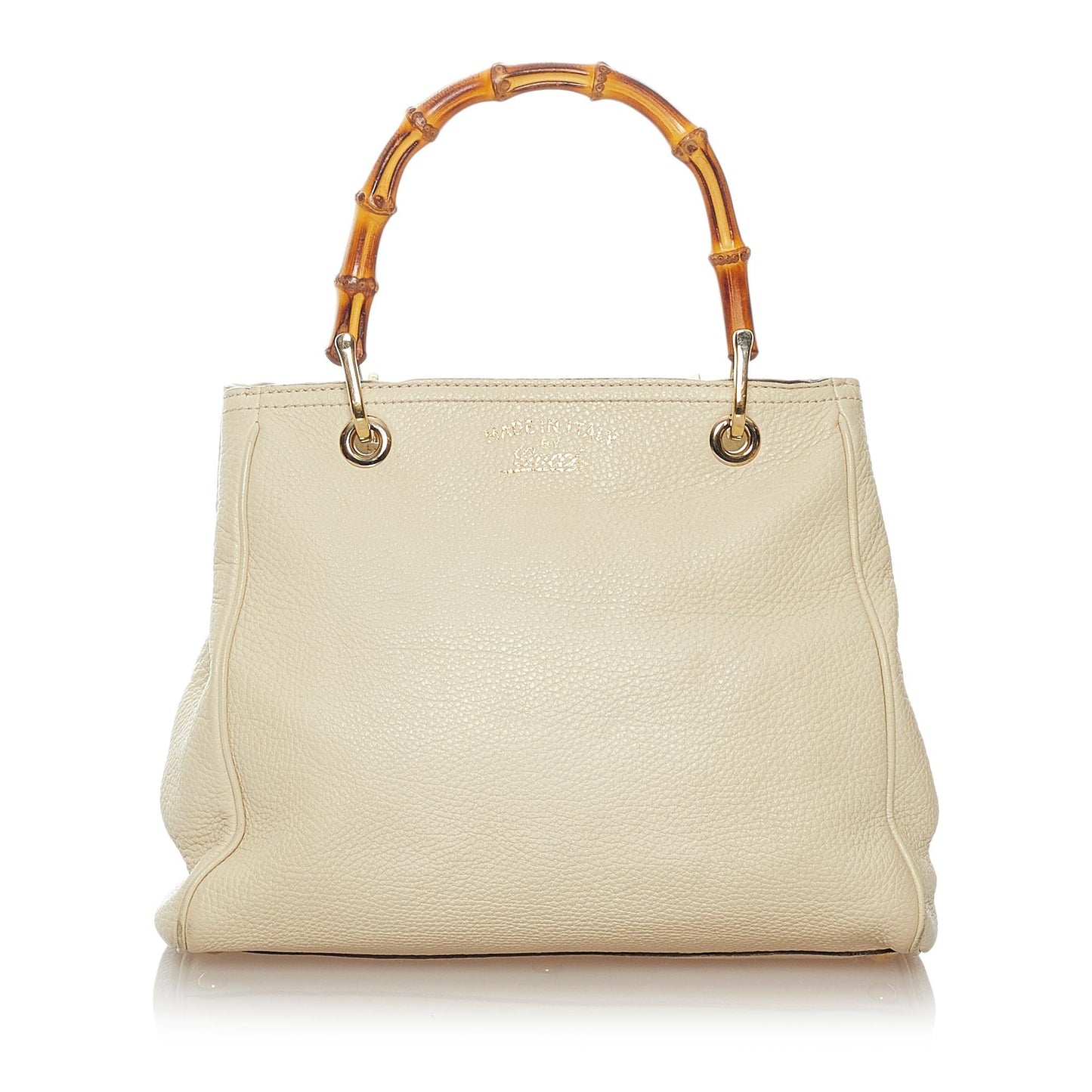 Gucci Bamboo Shopper SHG Leather Calf White Brown Satchel Bag