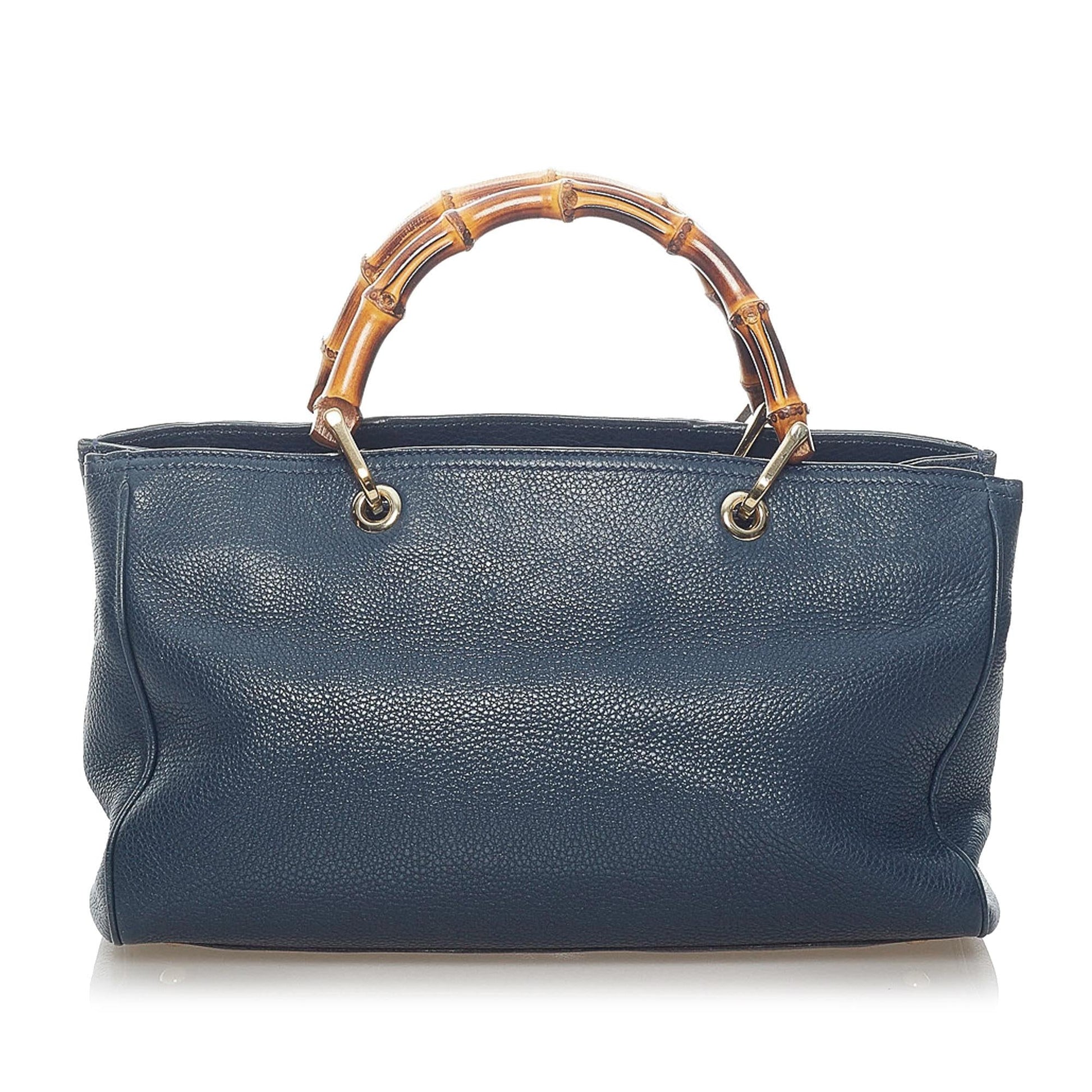 Gucci Bamboo Shopper SHG Leather Calf Blue Satchel Bag