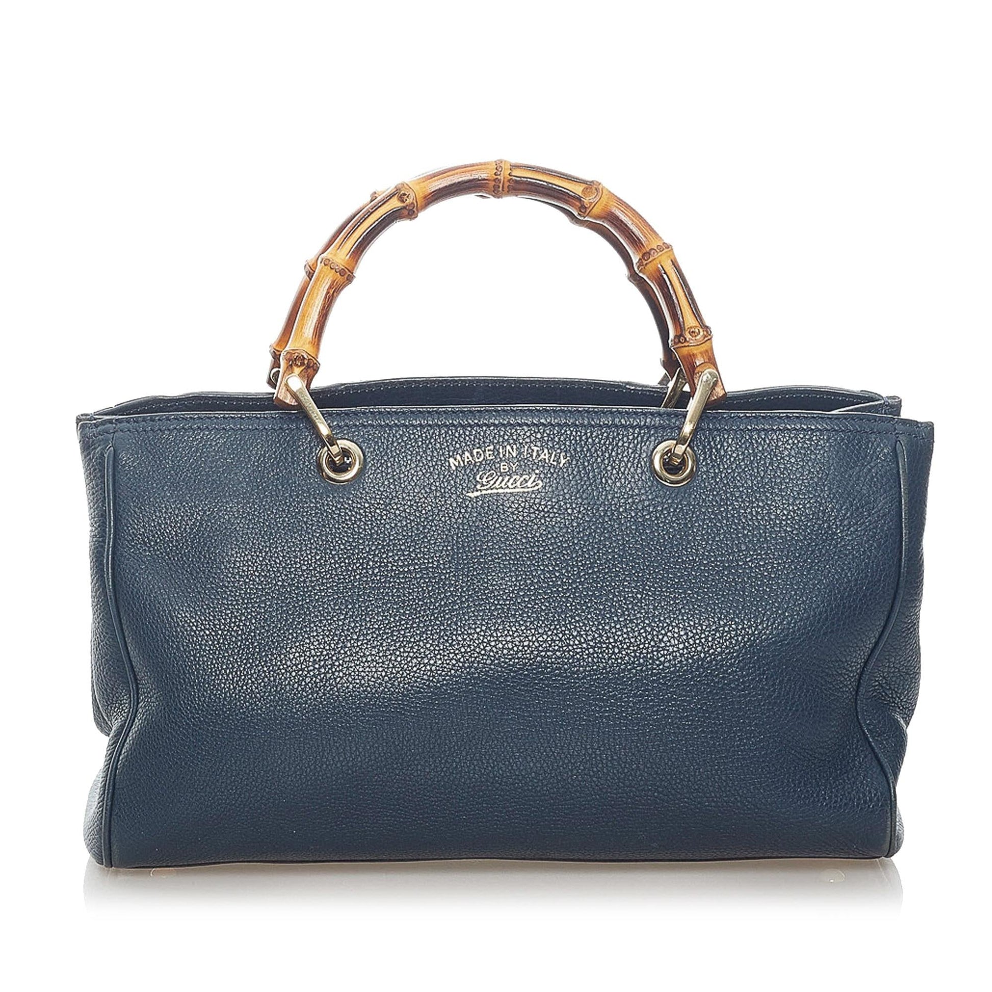 Gucci Bamboo Shopper SHG Leather Calf Blue Satchel Bag