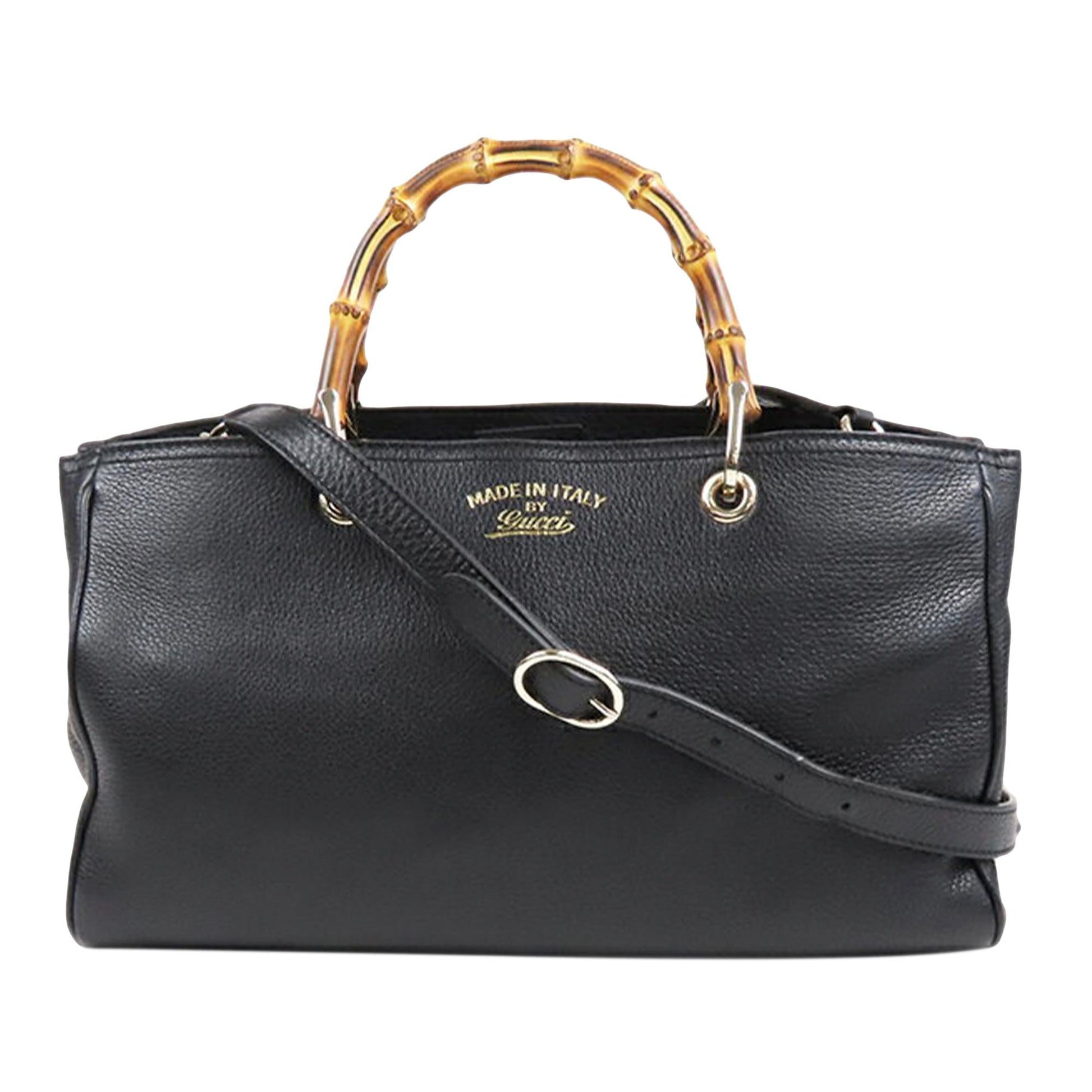 Gucci Bamboo Shopper SHG Leather Calf Black Satchel Bag
