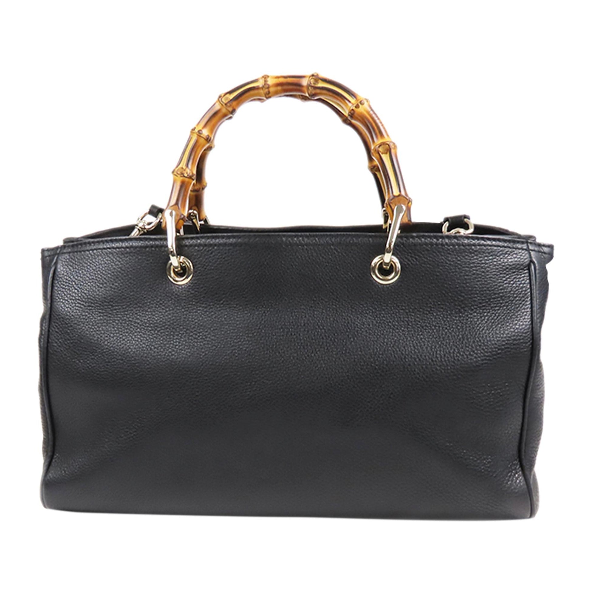 Gucci Bamboo Shopper SHG Leather Calf Black Satchel Bag