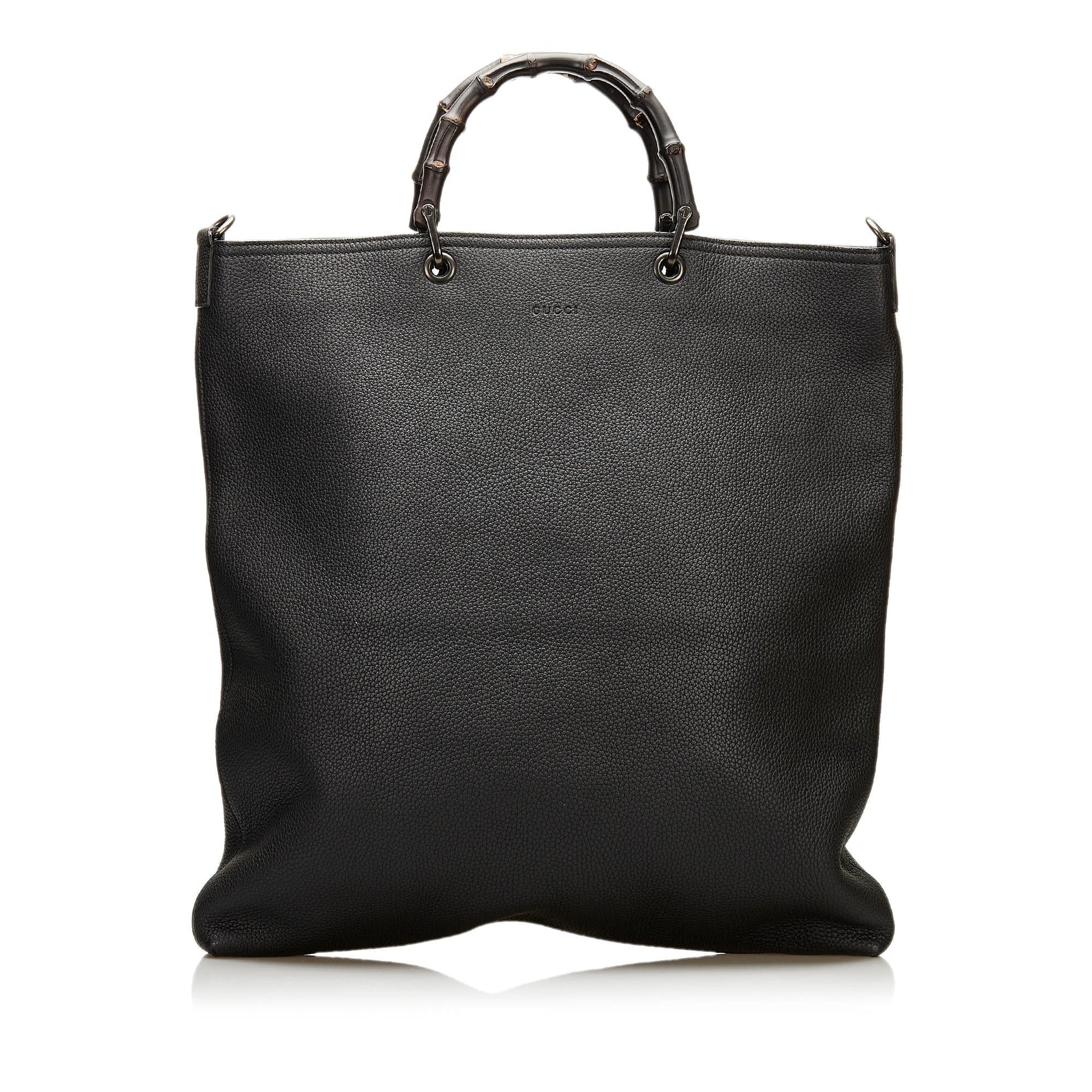 Gucci Bamboo Shopper SHG Leather Calf Black Satchel Bag 4
