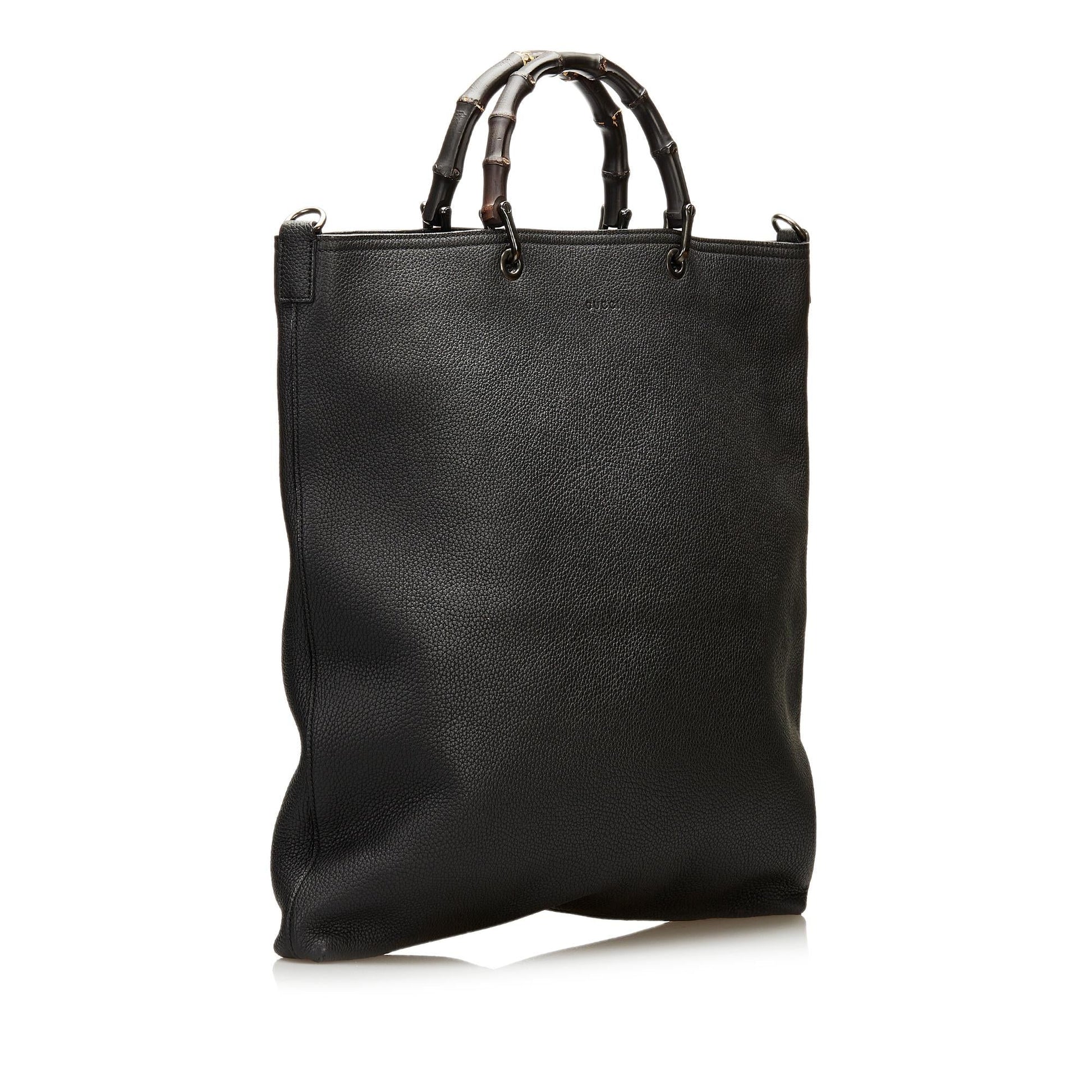 Gucci Bamboo Shopper SHG Leather Calf Black Satchel Bag 4