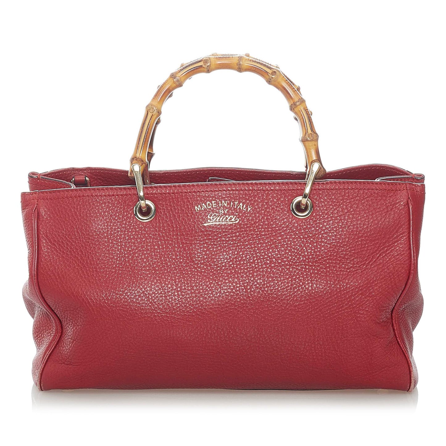 Gucci Bamboo Shopper SHG Leather Calf Red Satchel Bag 3