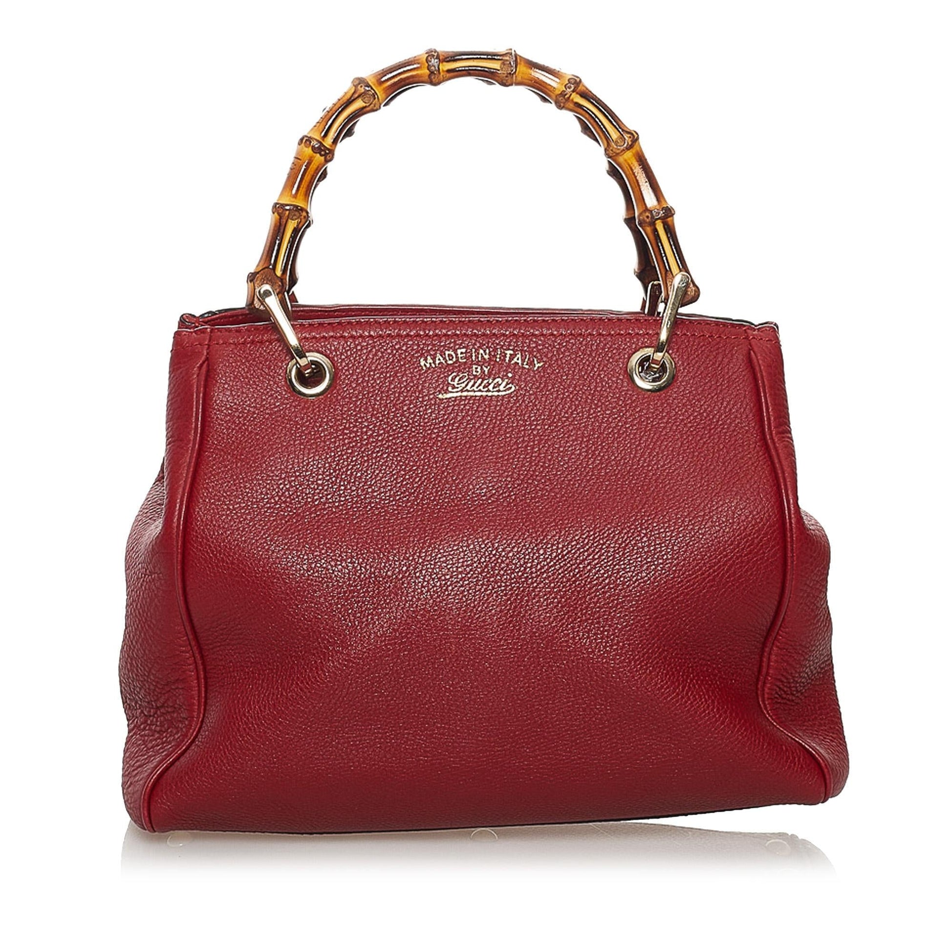 Gucci Bamboo Shopper SHG Leather Calf Red Satchel Bag Satchel Shg