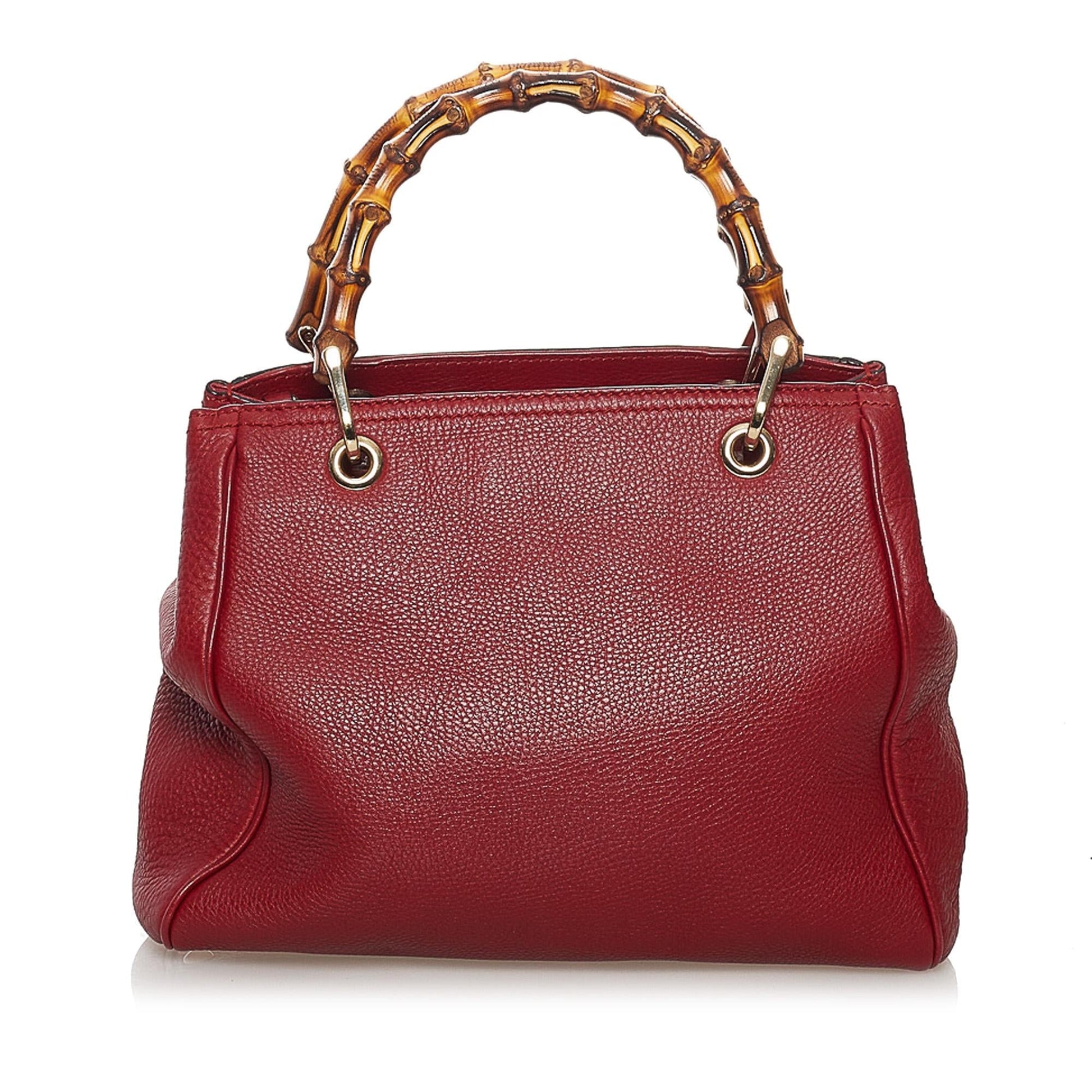 Gucci Bamboo Shopper SHG Leather Calf Red Satchel Bag Satchel Shg