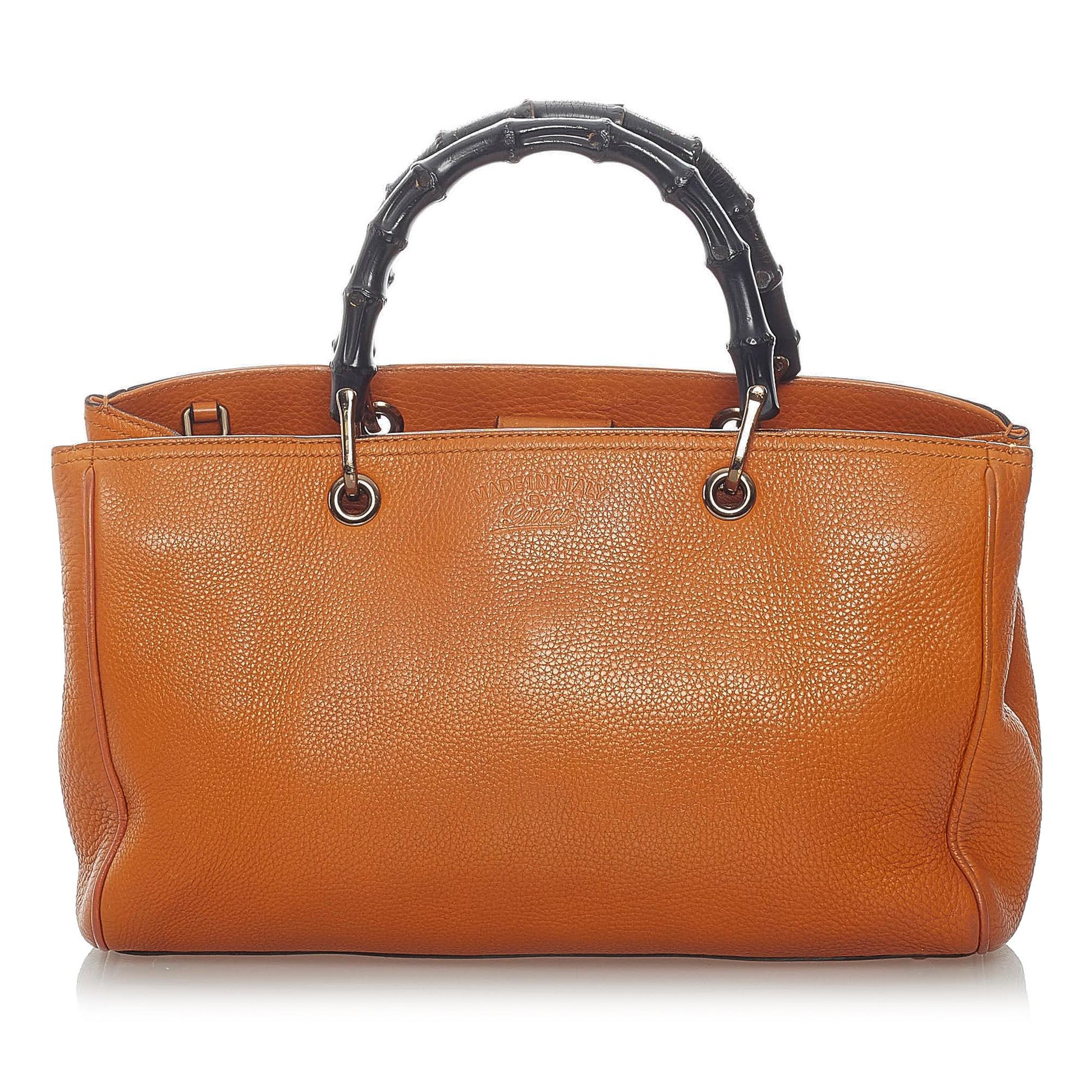 Gucci Bamboo Shopper SHG Leather Calf Black Orange Satchel Bag