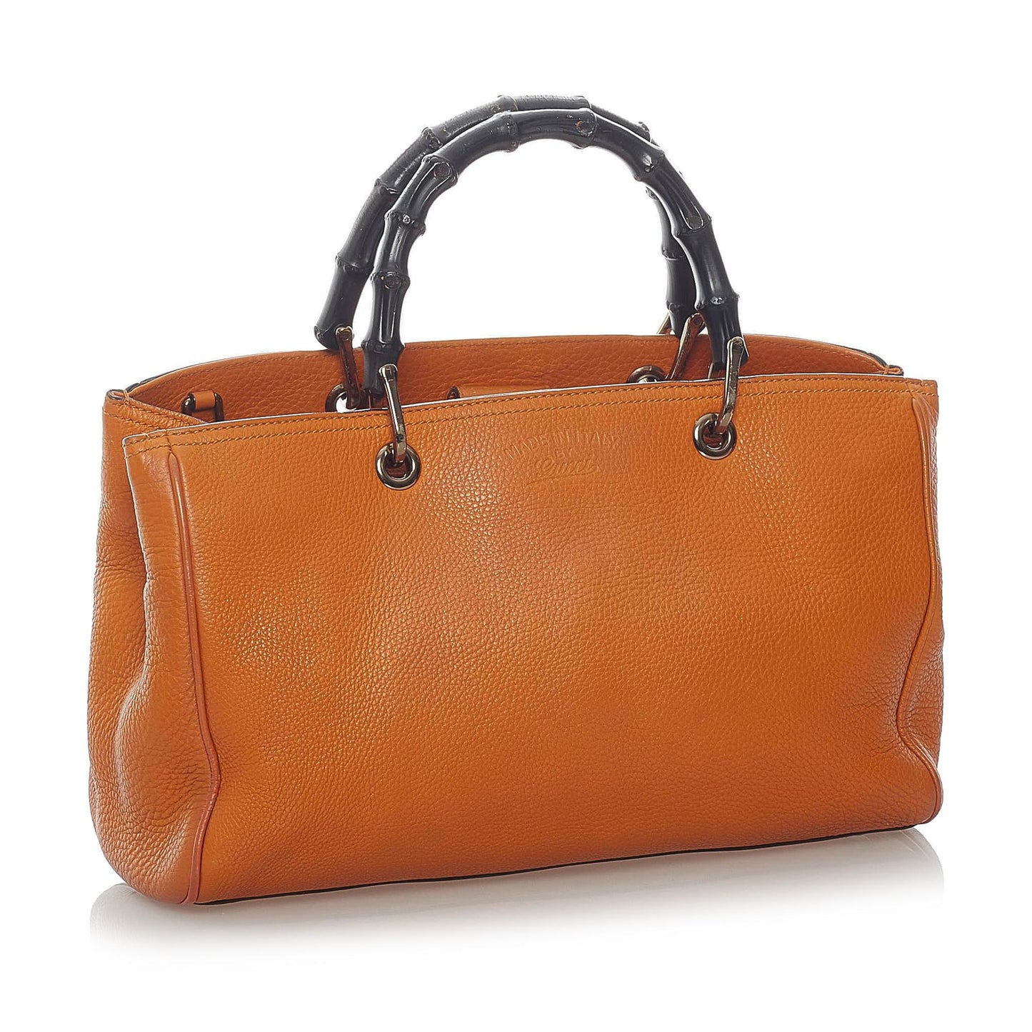 Gucci Bamboo Shopper SHG Leather Calf Black Orange Satchel Bag