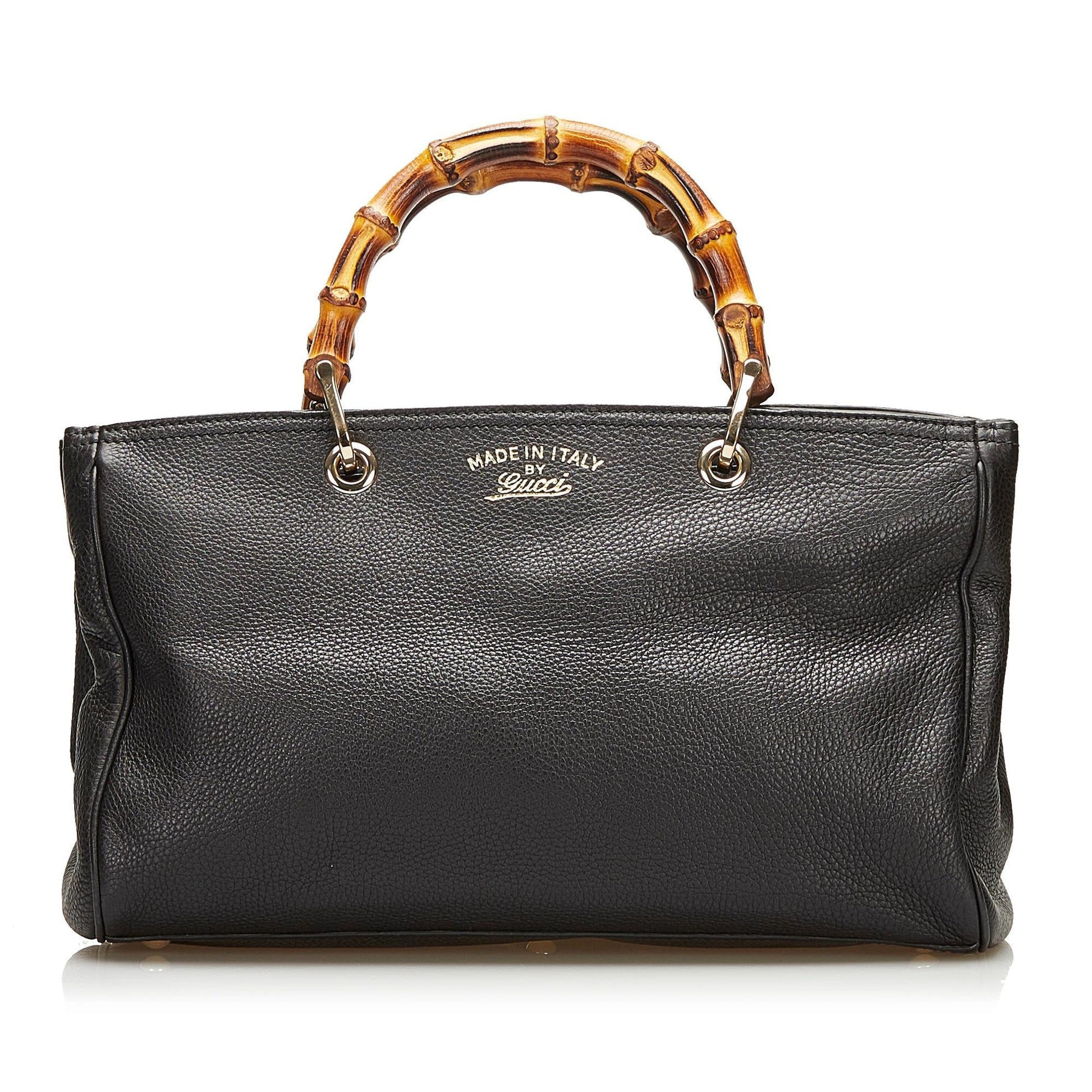 Gucci Bamboo Shopper SHG-dP6JxK Leather Calf Black Brown Satchel Bag